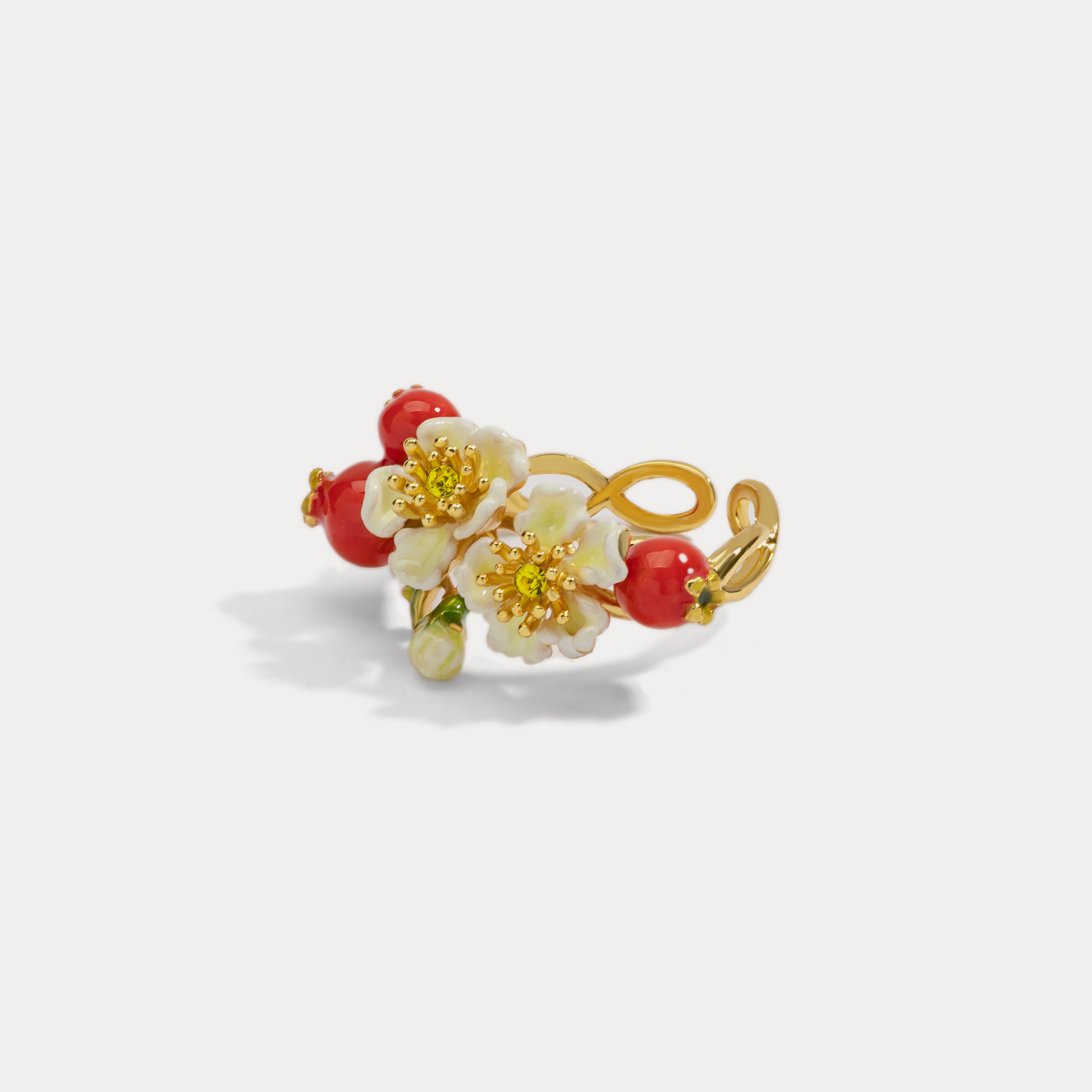 Cranberry Flowers Gold Ring