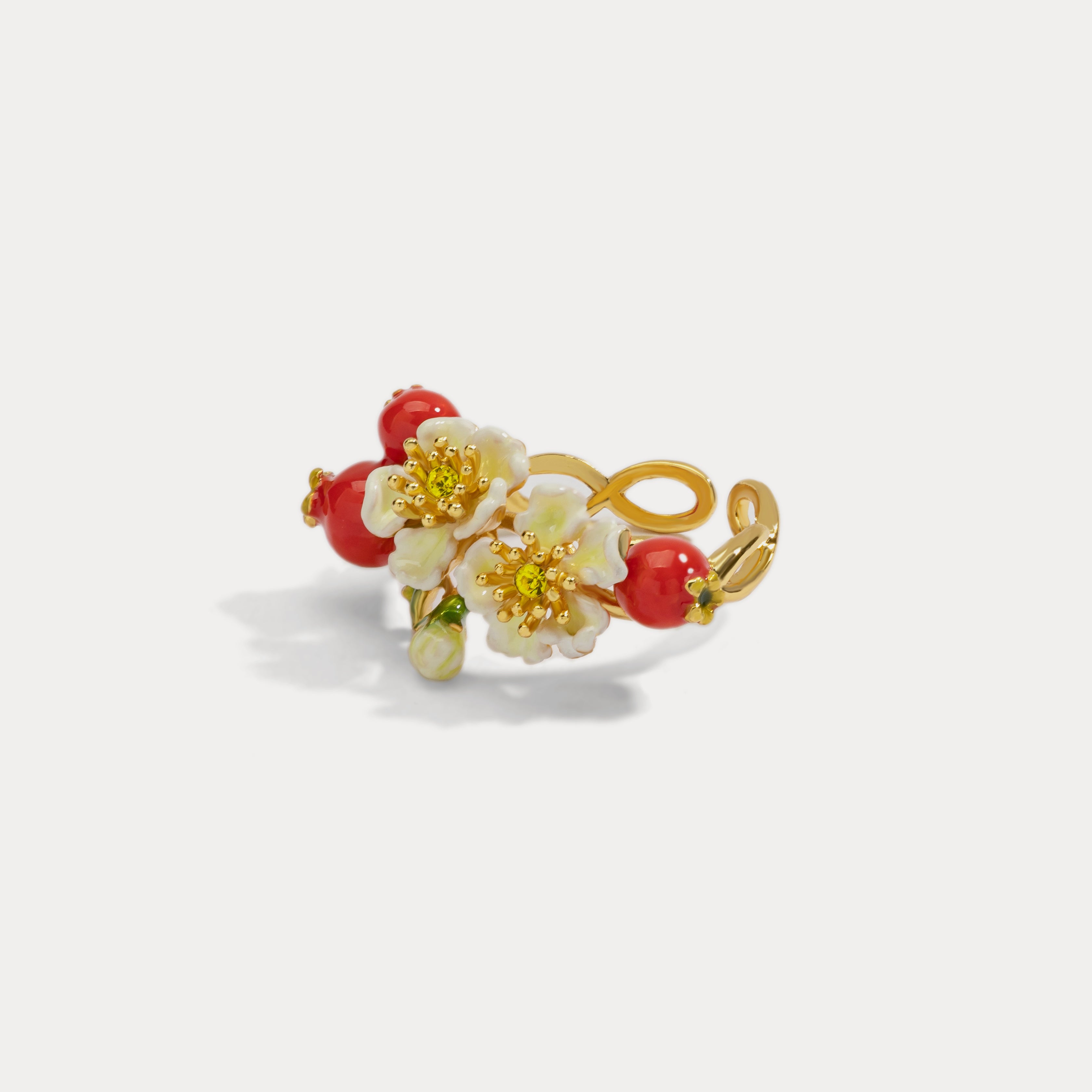 Selenichast Cranberry Flowers Ring For Women, Enamel Flower Ring ...