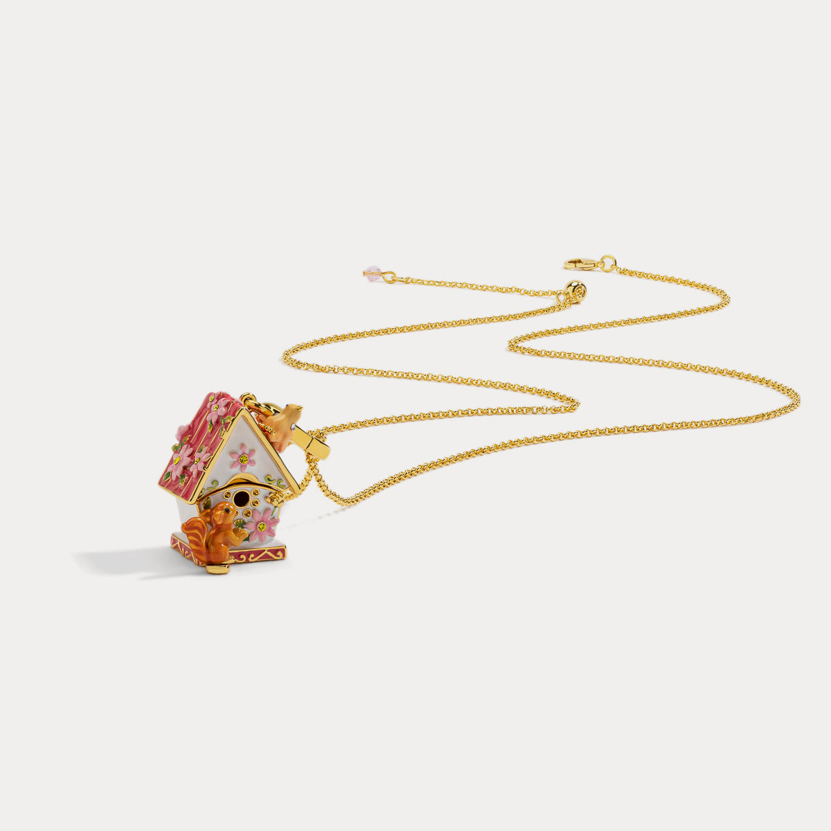 Enamel Squirrel Hut Necklace
