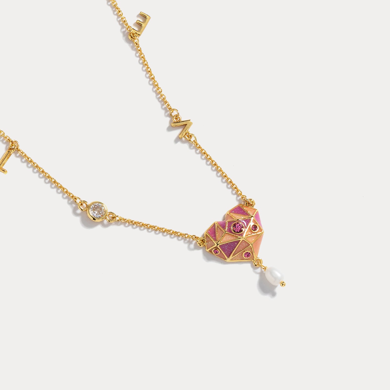 Diamond Enamel Pink Heart Necklace