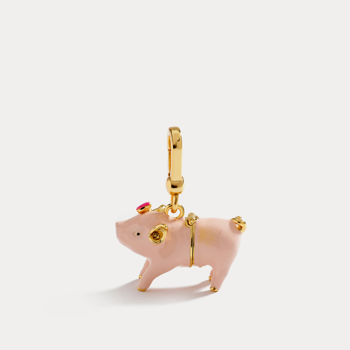 pink pig pendant brass necklace