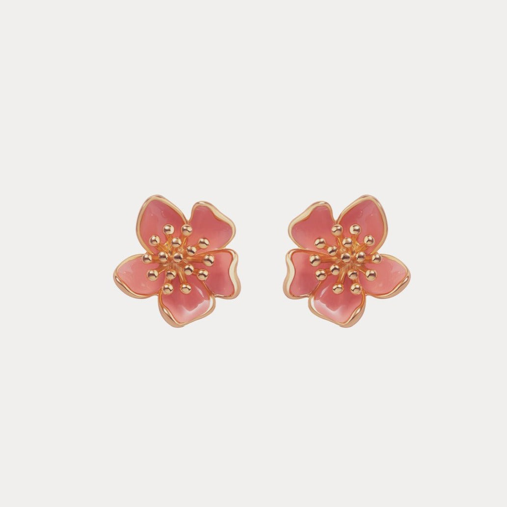 Enamel Sakura Stud Earrings