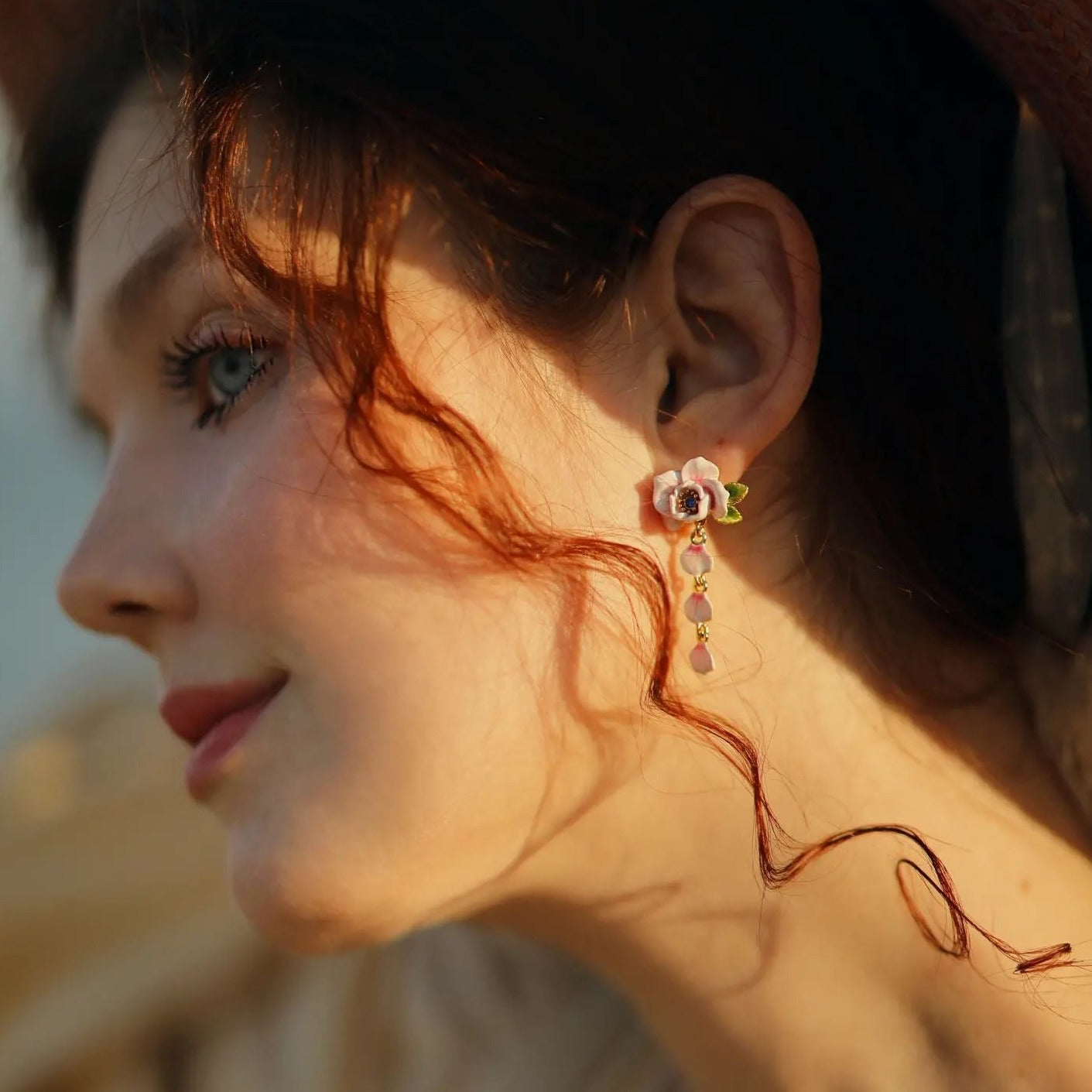 enamel pink rose earrings