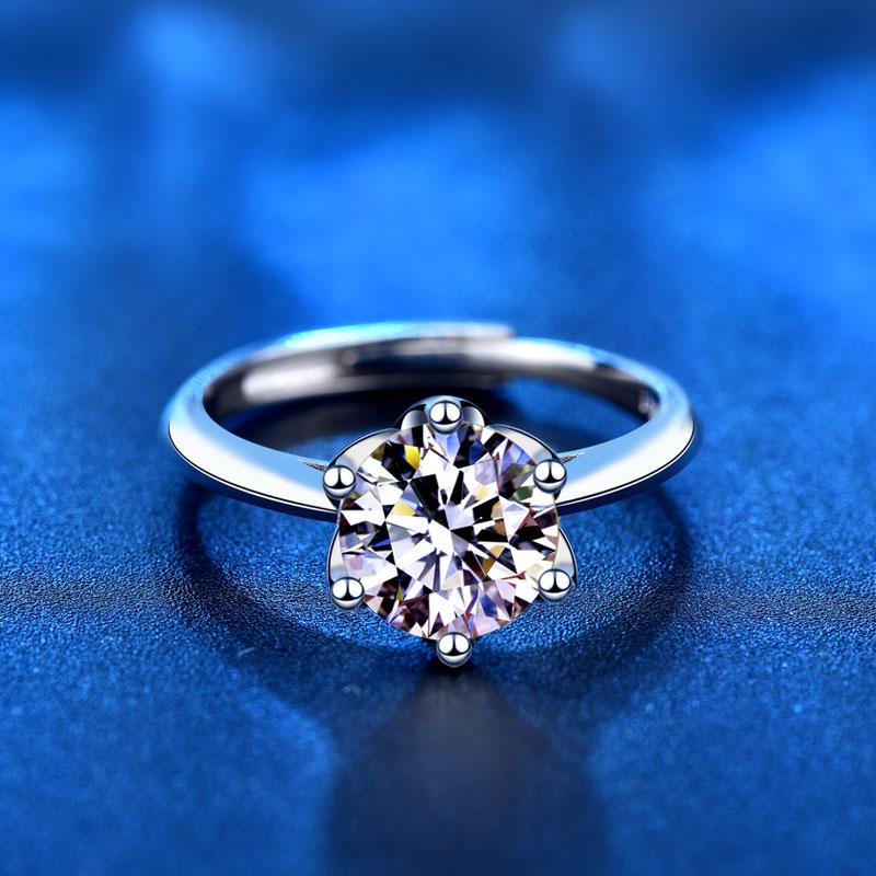 Six Prong Setting Crown Diamond Silver Ring