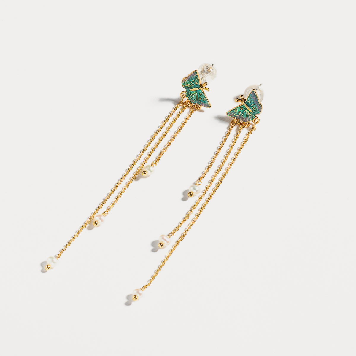 green butterfly tassel earrings