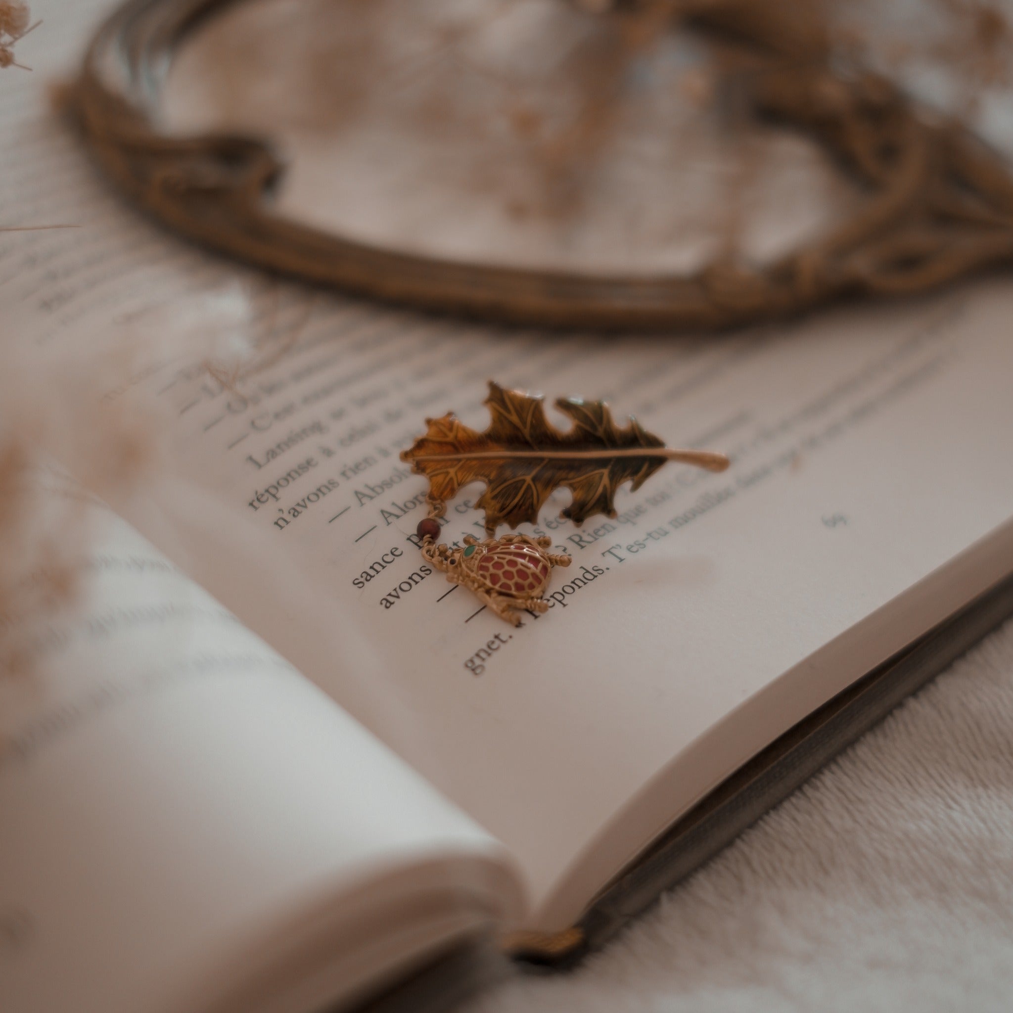 Ladybug Leaf Gold Brooch