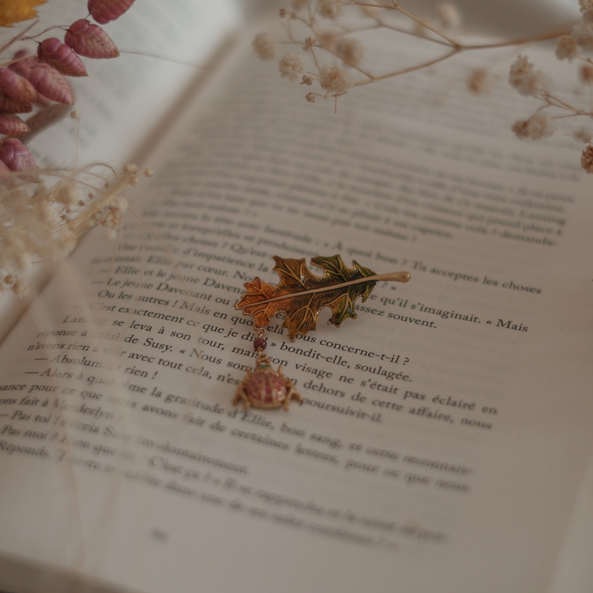 Ladybug Leaf Autumn Brooch