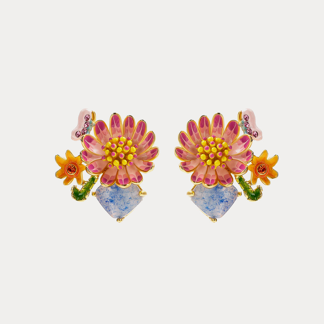 Selenichast Pink Daisy Stud Earrings