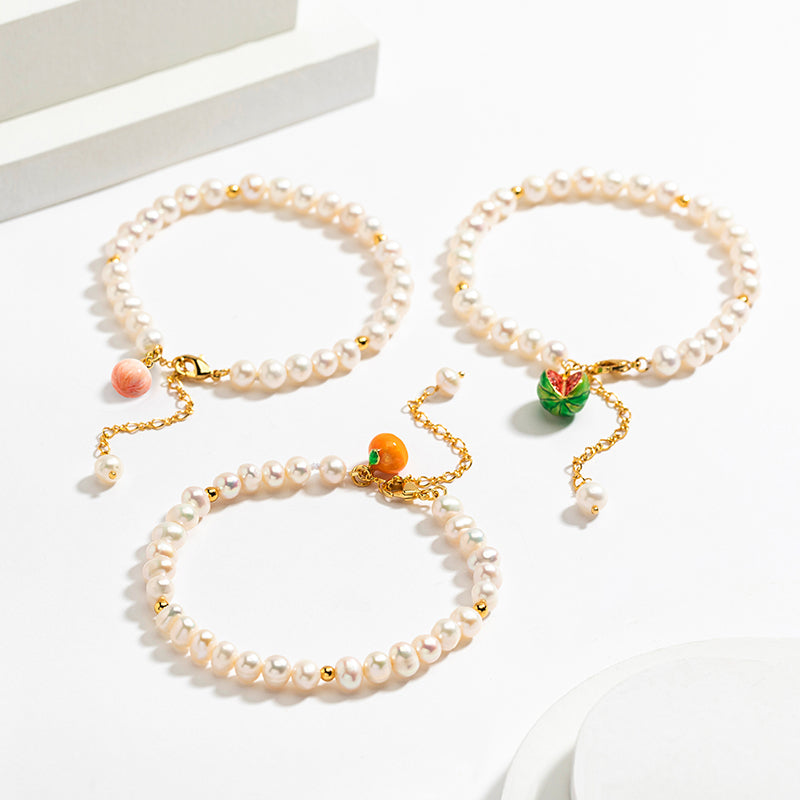 Peach Pearl Bracelet Set