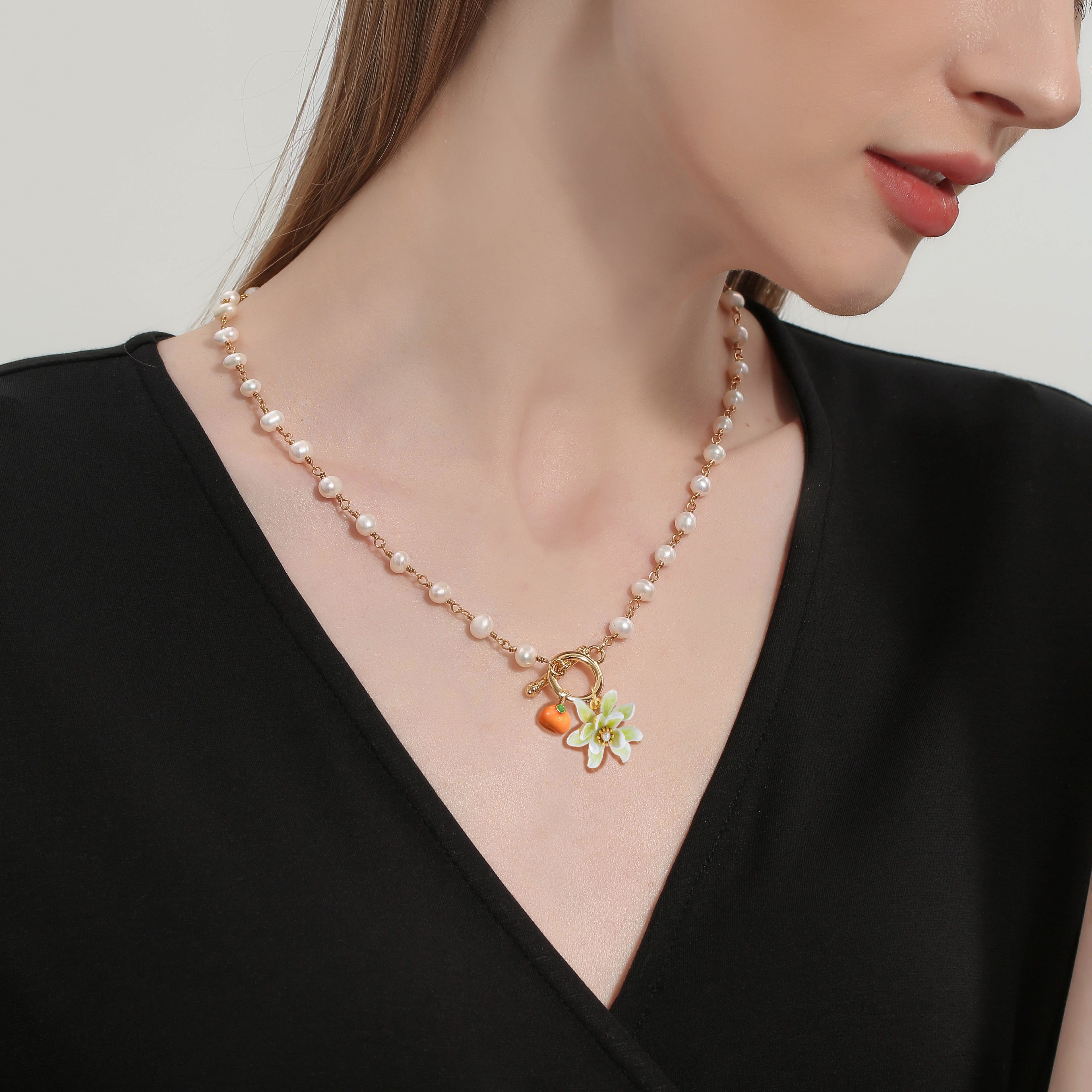 gold citrus gardenia pearl necklace