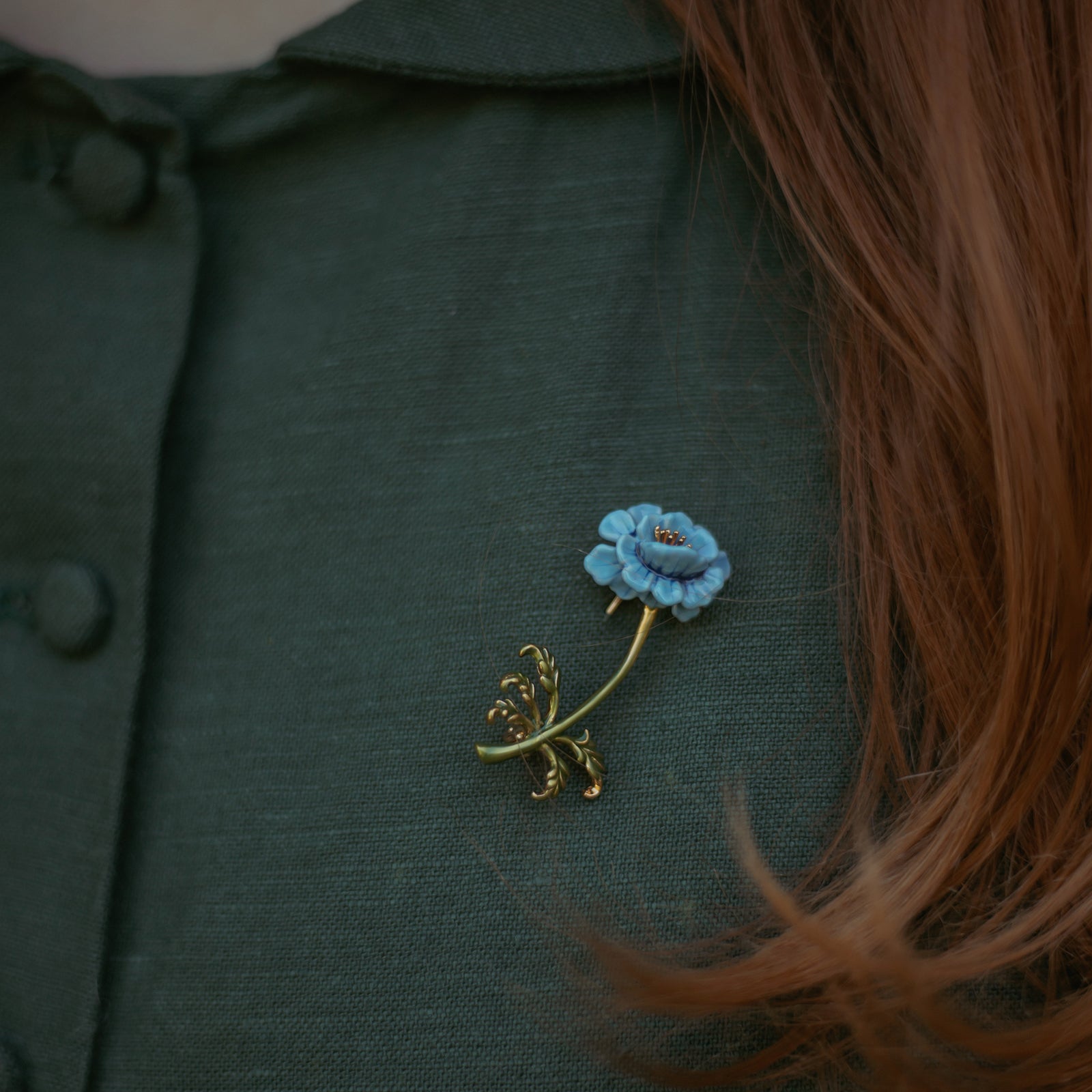 Enamel Blue Floral Brooch
