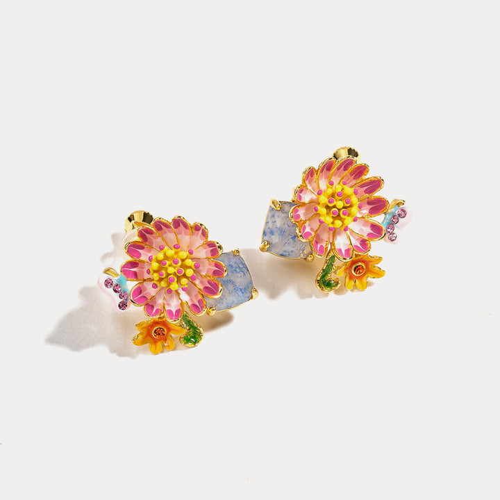 Pink Daisy Stud Fine Earrings