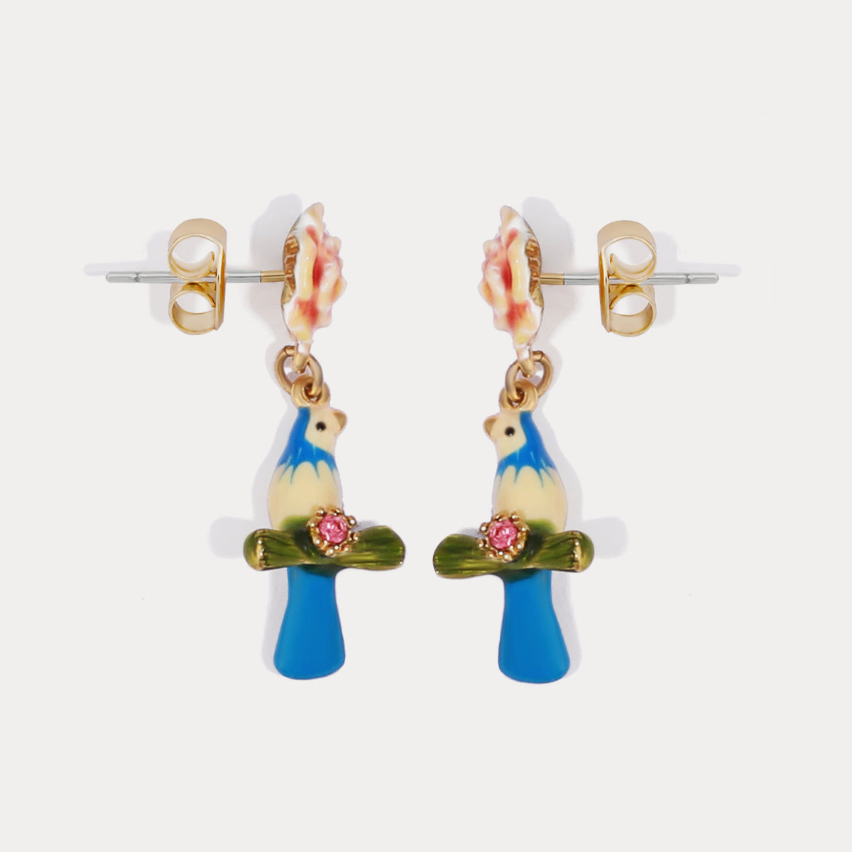 blue tit dangling earrings