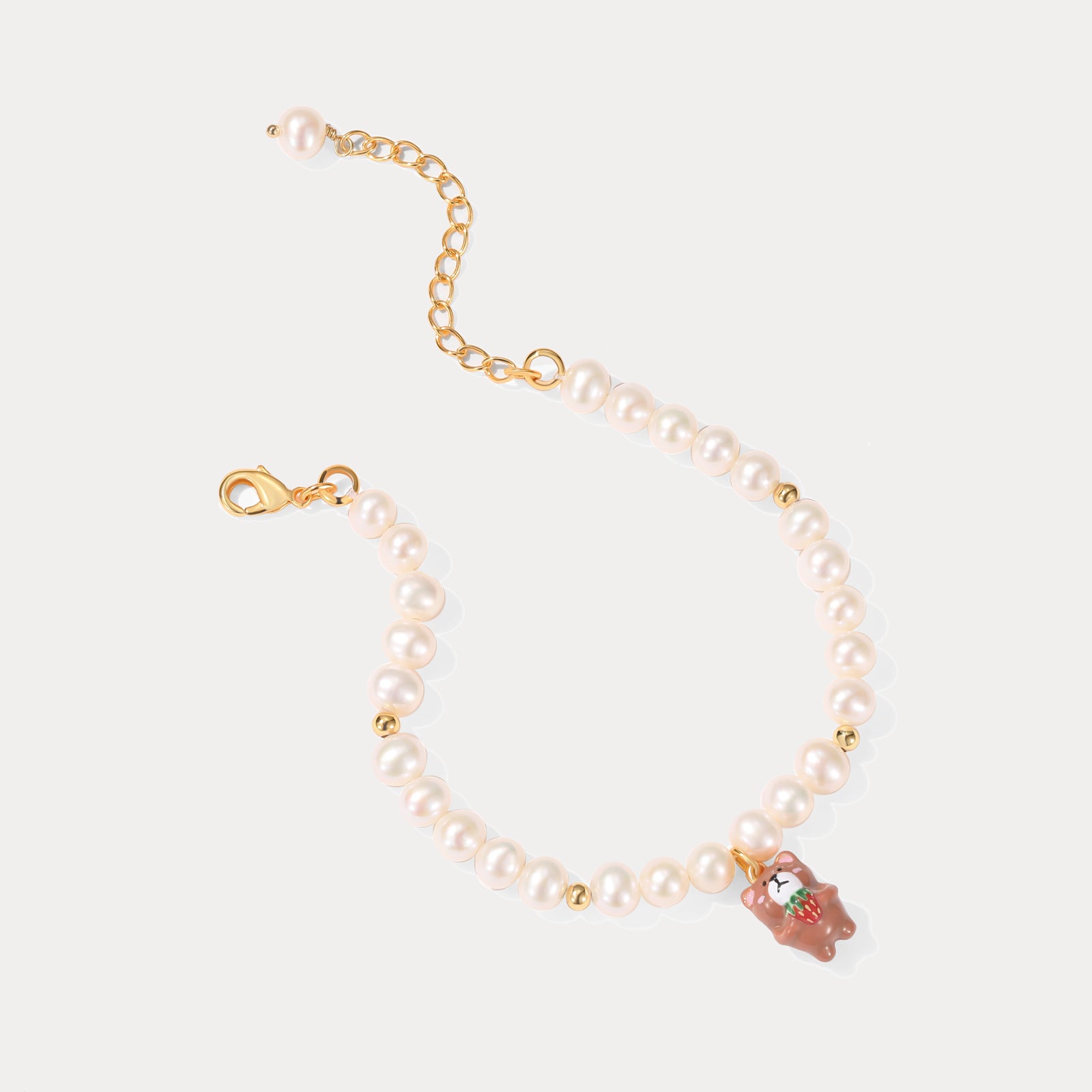 Strawberry Enamel Bear Pearl Bracelet