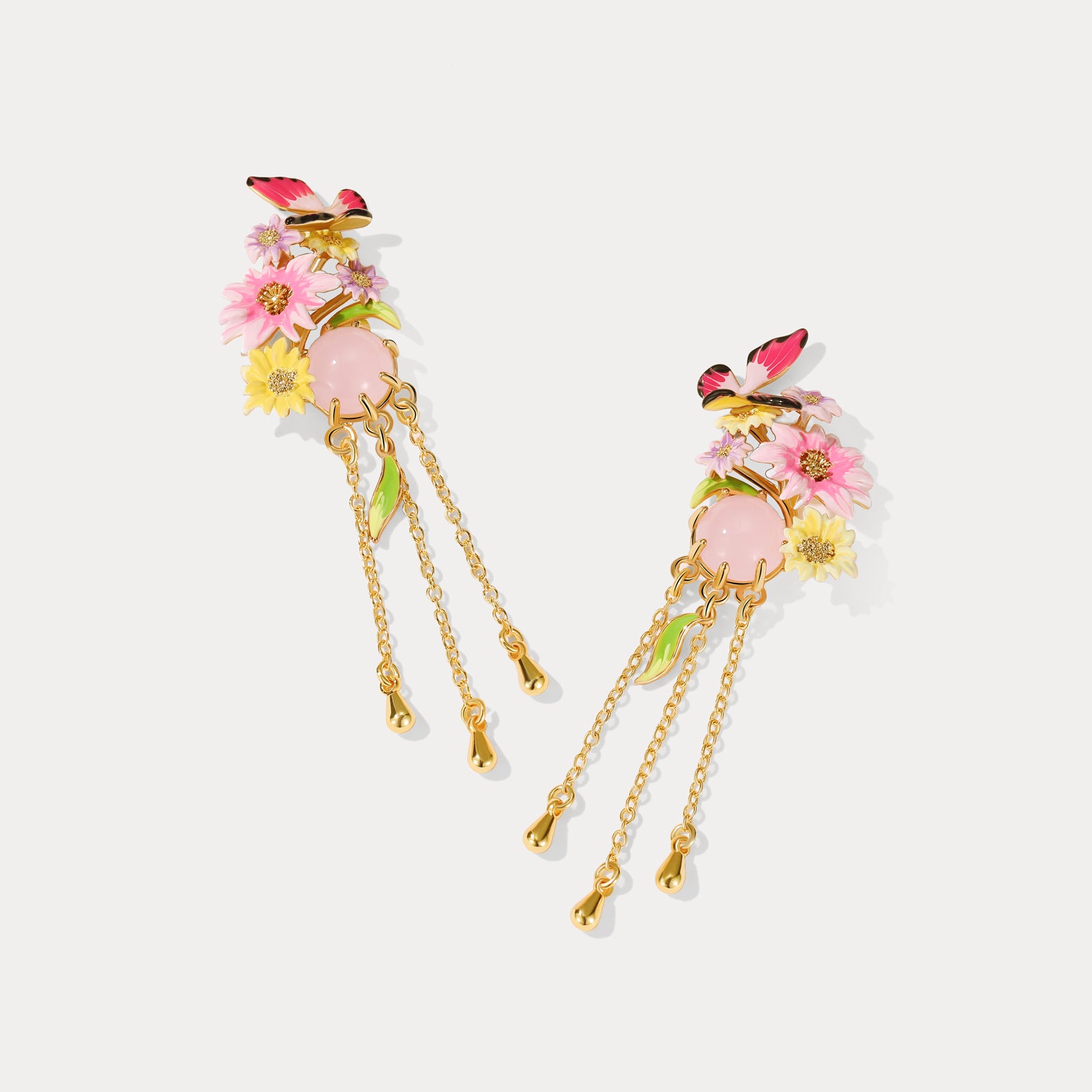 Butterfly Love Flower Tassel Gemstone Earrings
