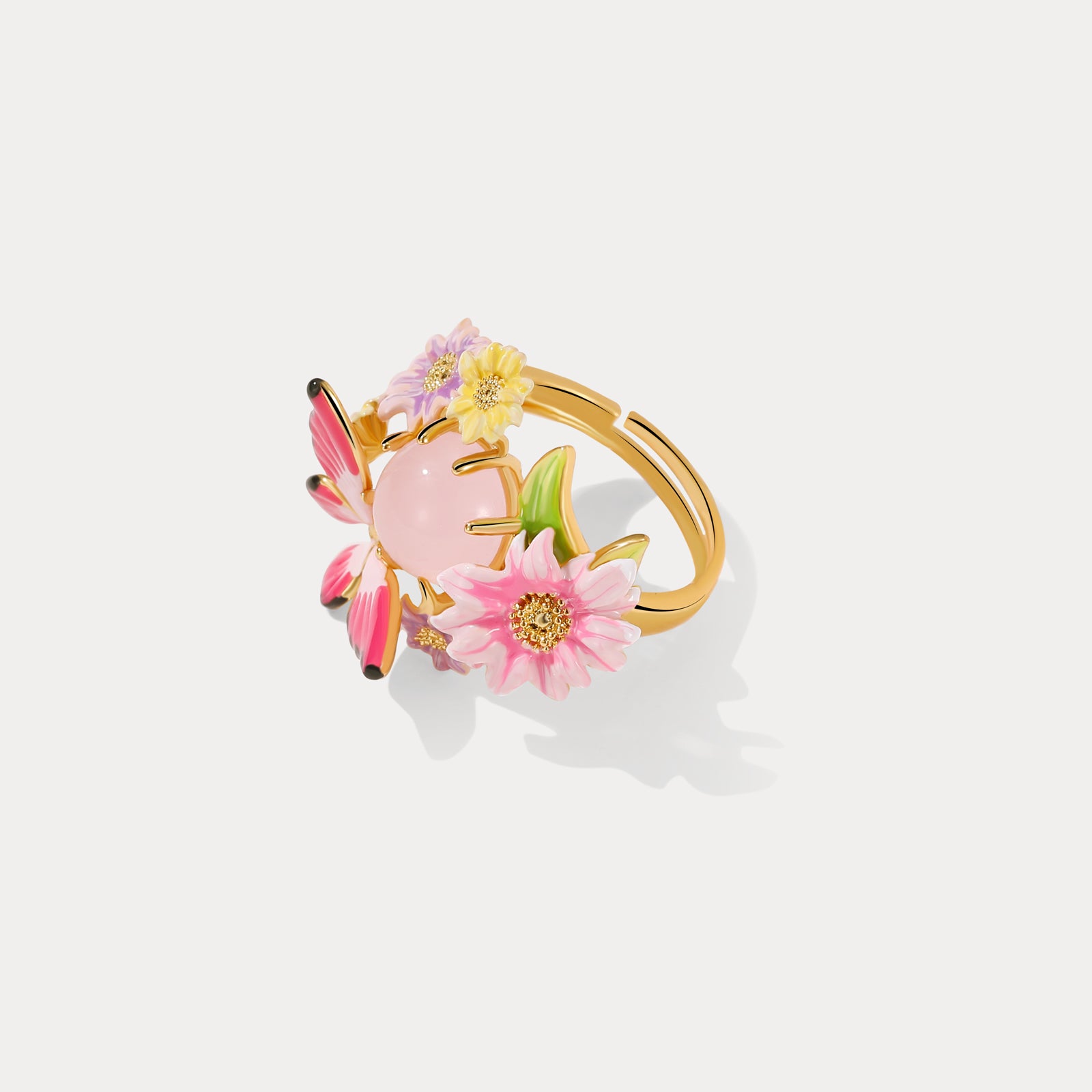 Pink Butterfly Love Flower Ring