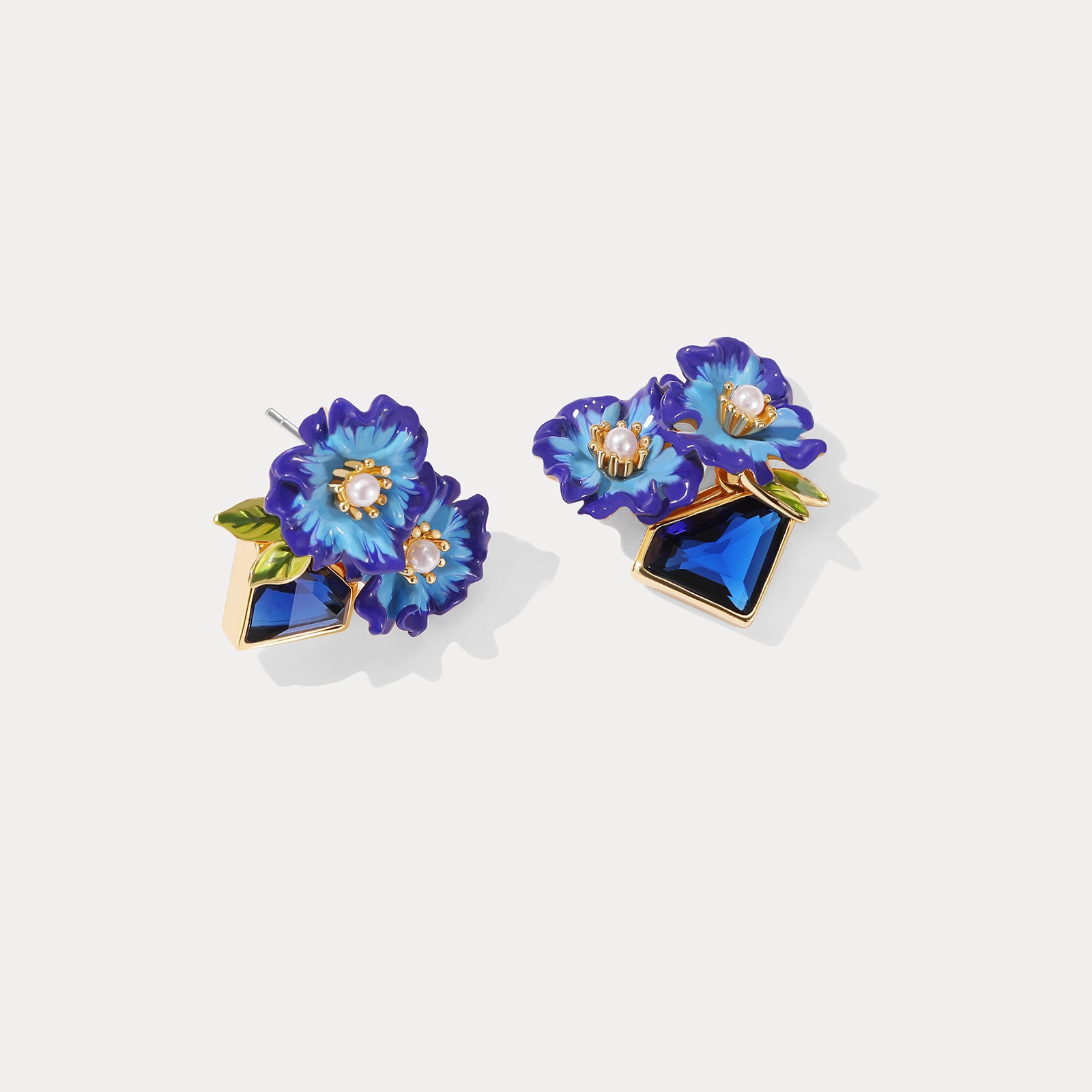 Blue Corn Poppy Gem Gold Earrings