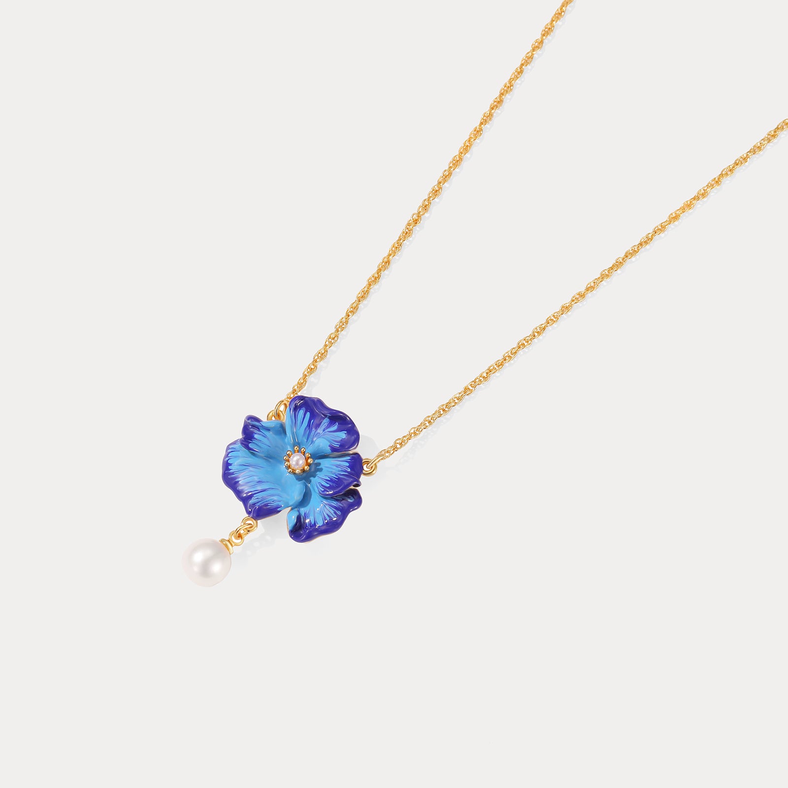 Blue Corn Poppy Pearl Necklace