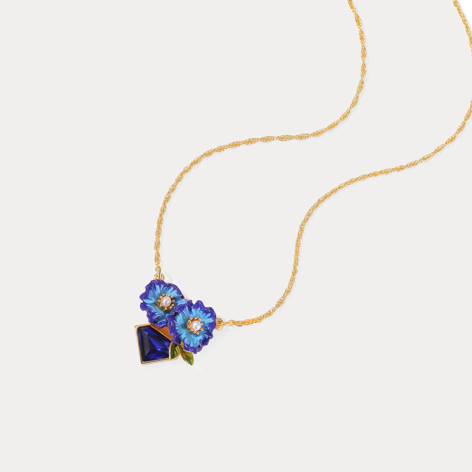 Blue Corn Poppy Gemstone  Necklace