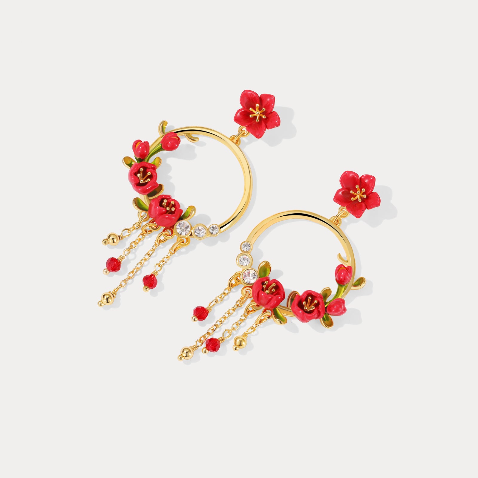 Begonia Flower Tassel Gold Earrings