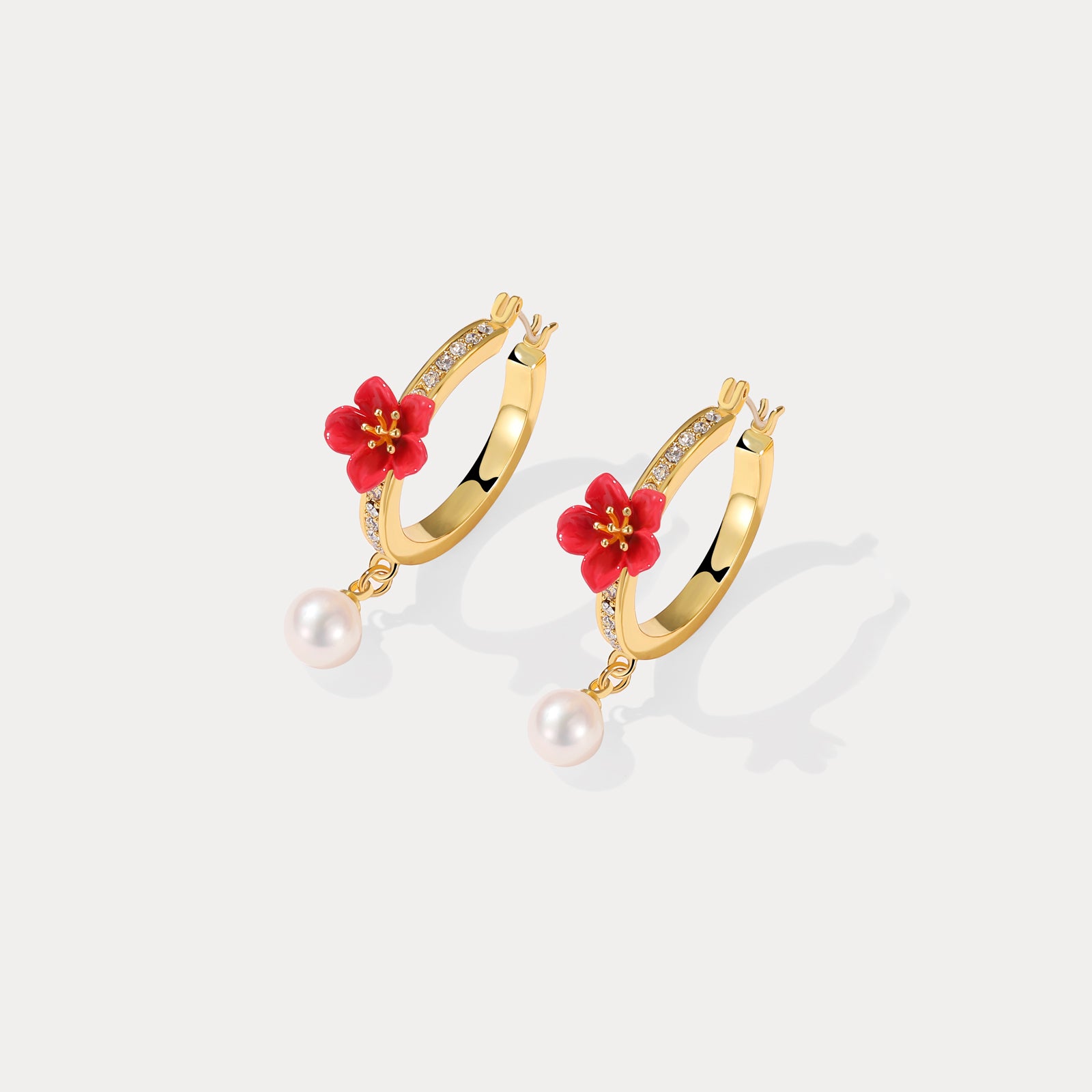 Begonia Flower Hoops Diamond Earrings