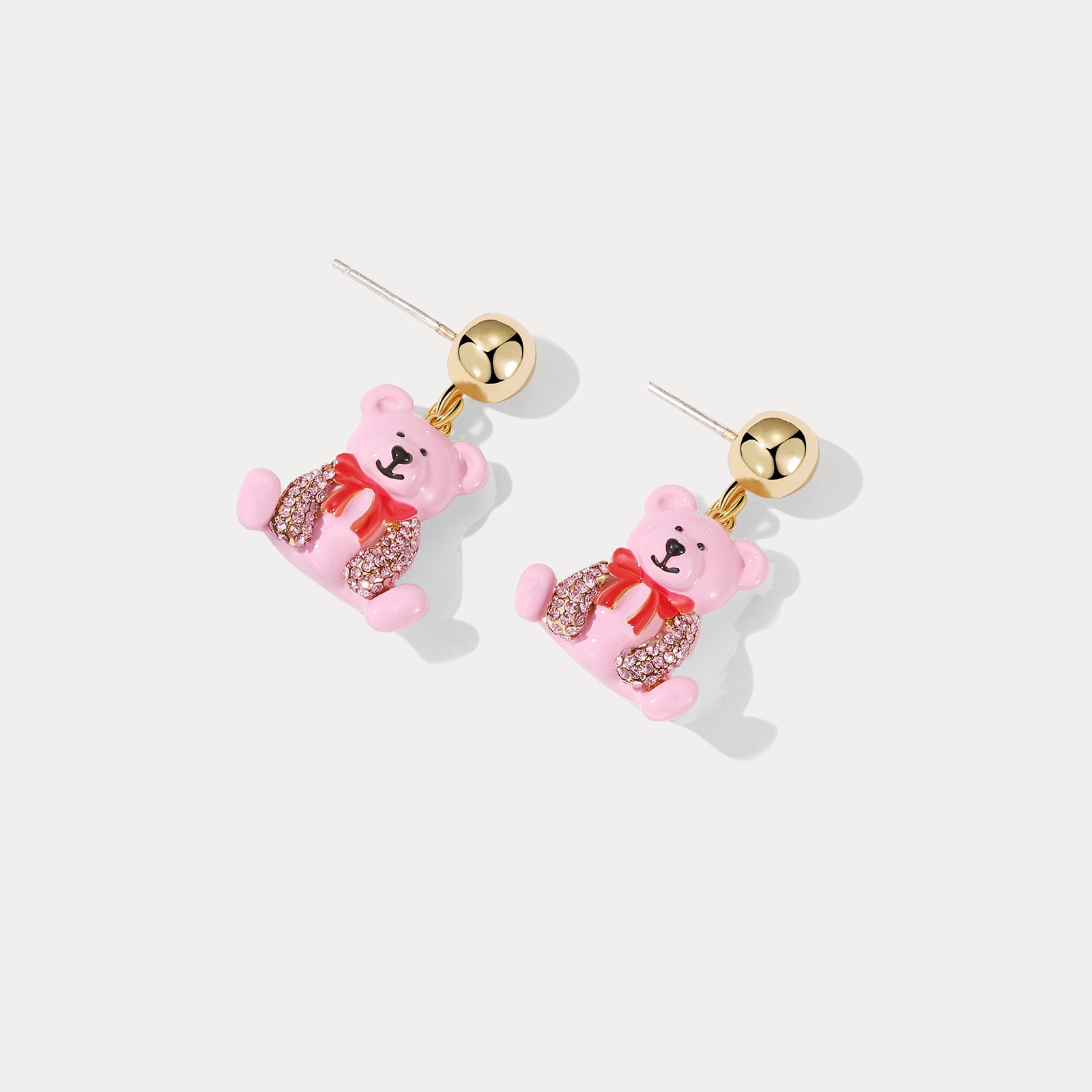 Pink Candy Bear Enamel Earrings