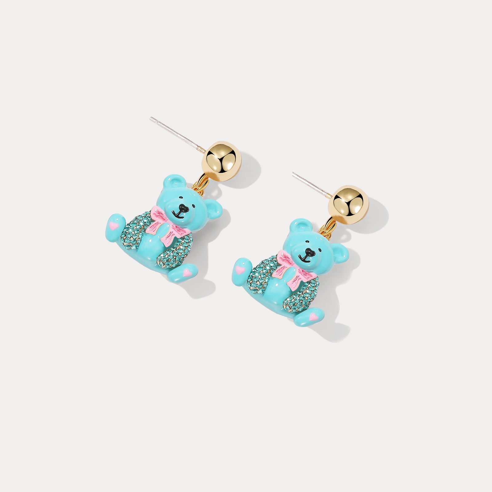 Blue Candy Bear Enamel Earrings