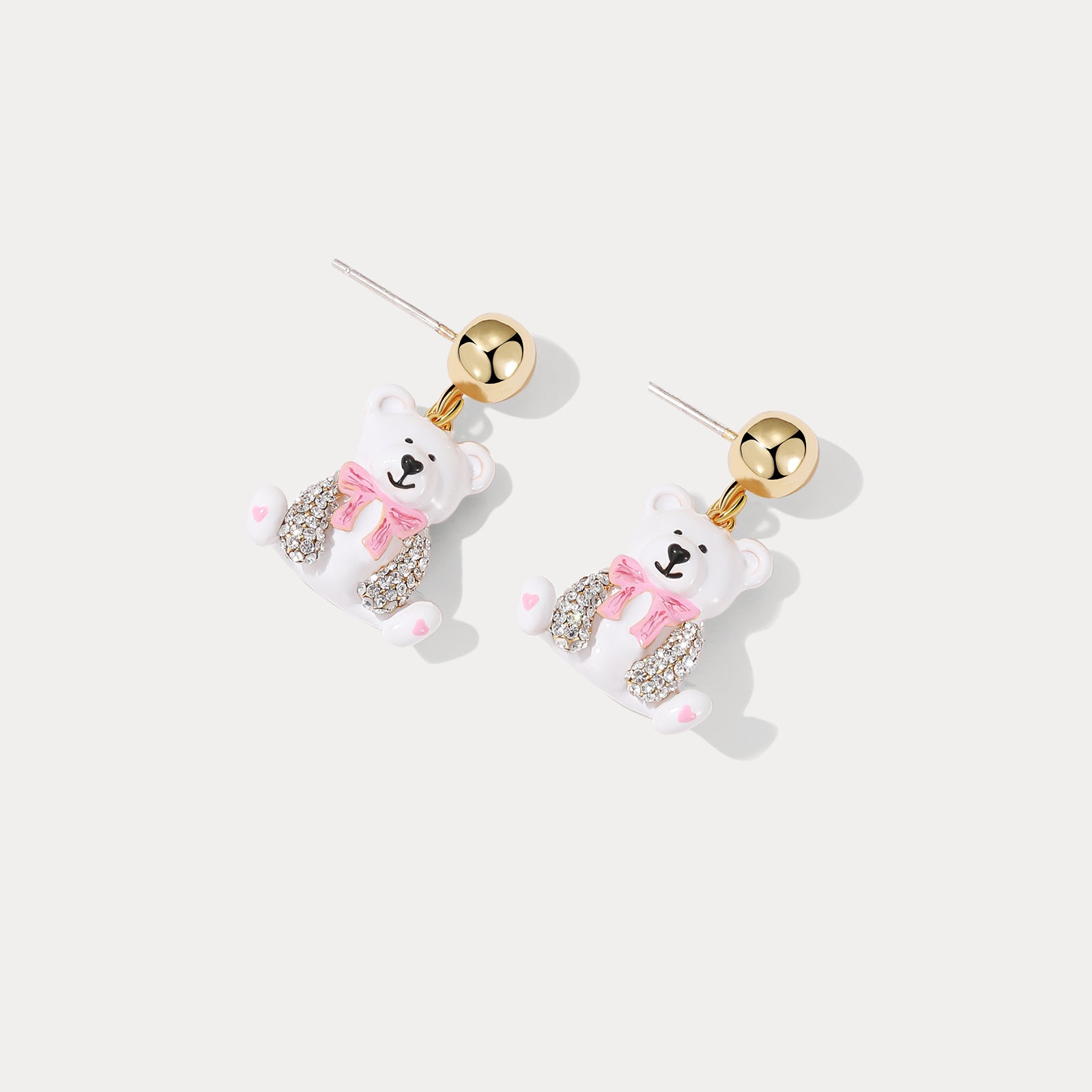White Candy Bear 18k Gold Earrings
