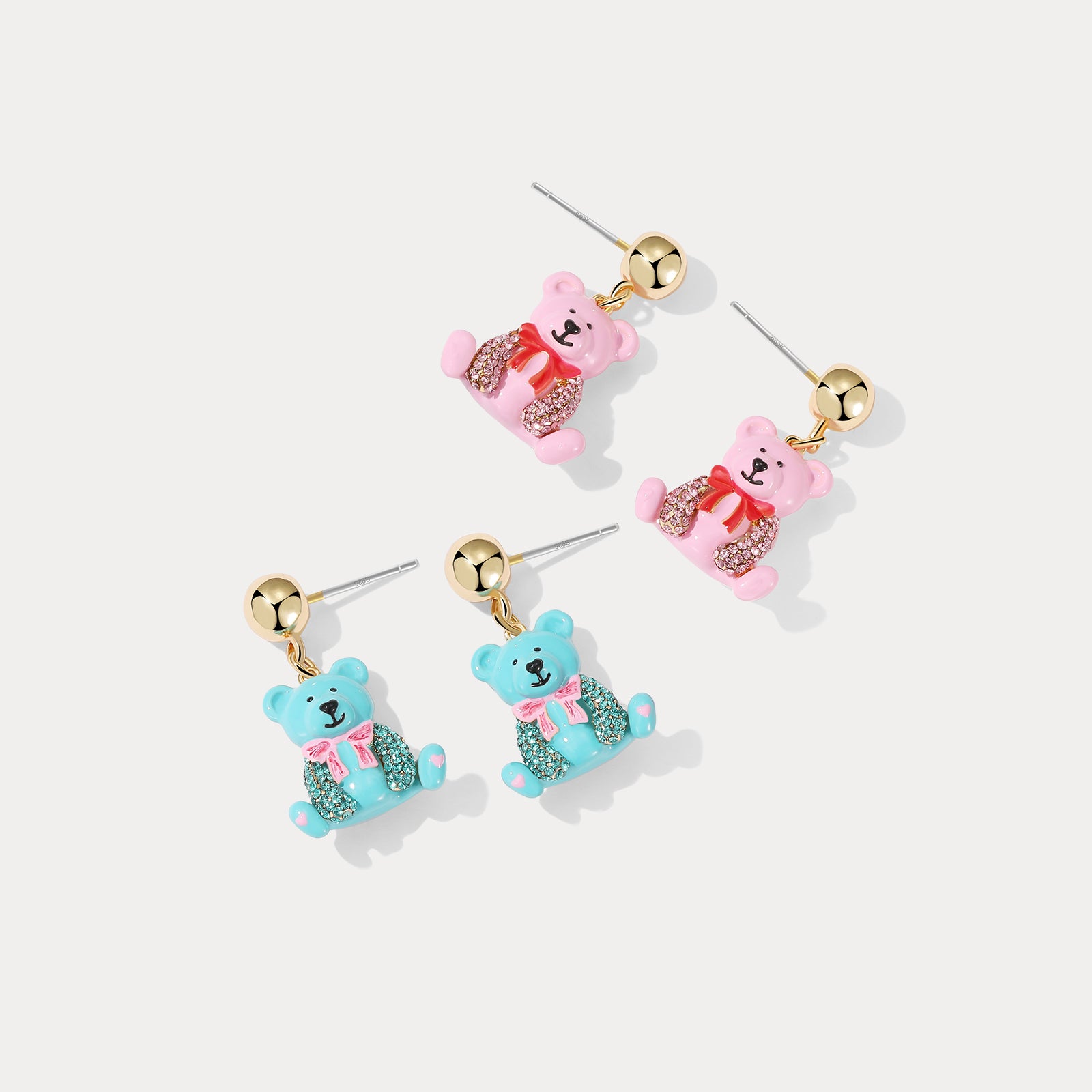 Blue & Pink Candy Bear Earrings Set
