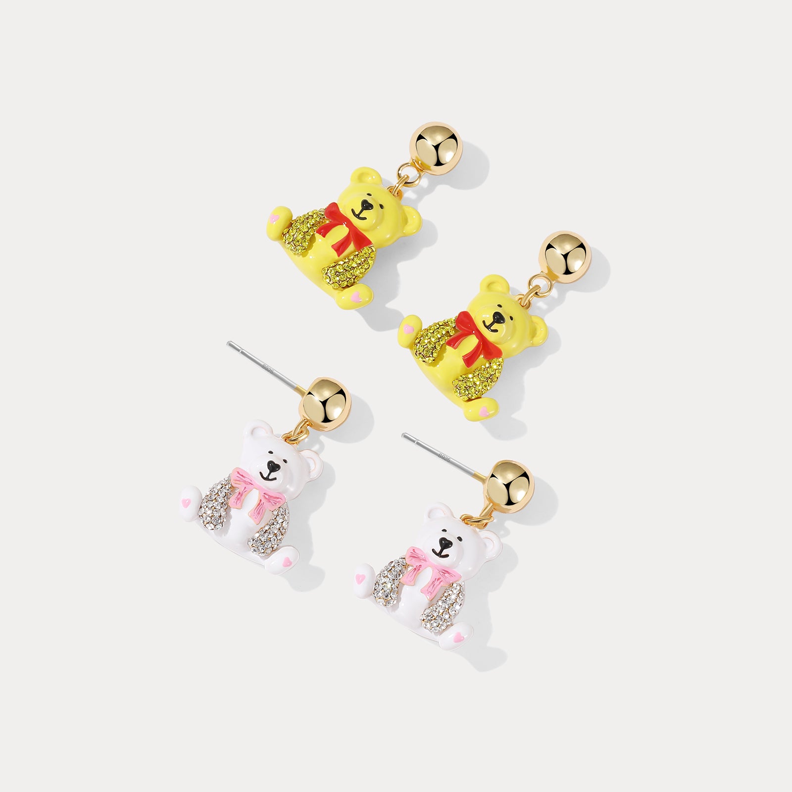 White & Yellow Candy Bear Earrings Set