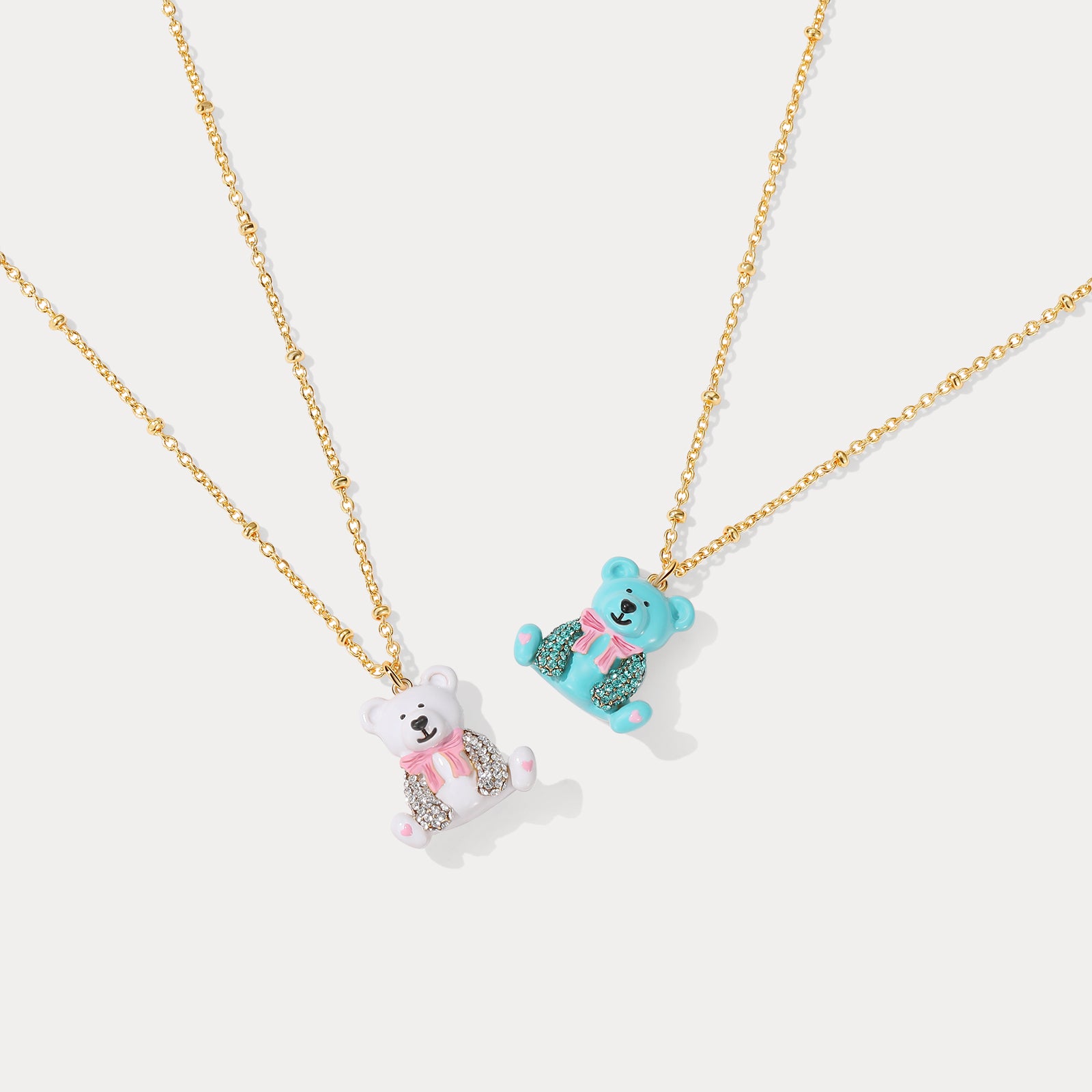 White & Blue Candy Bear Necklace