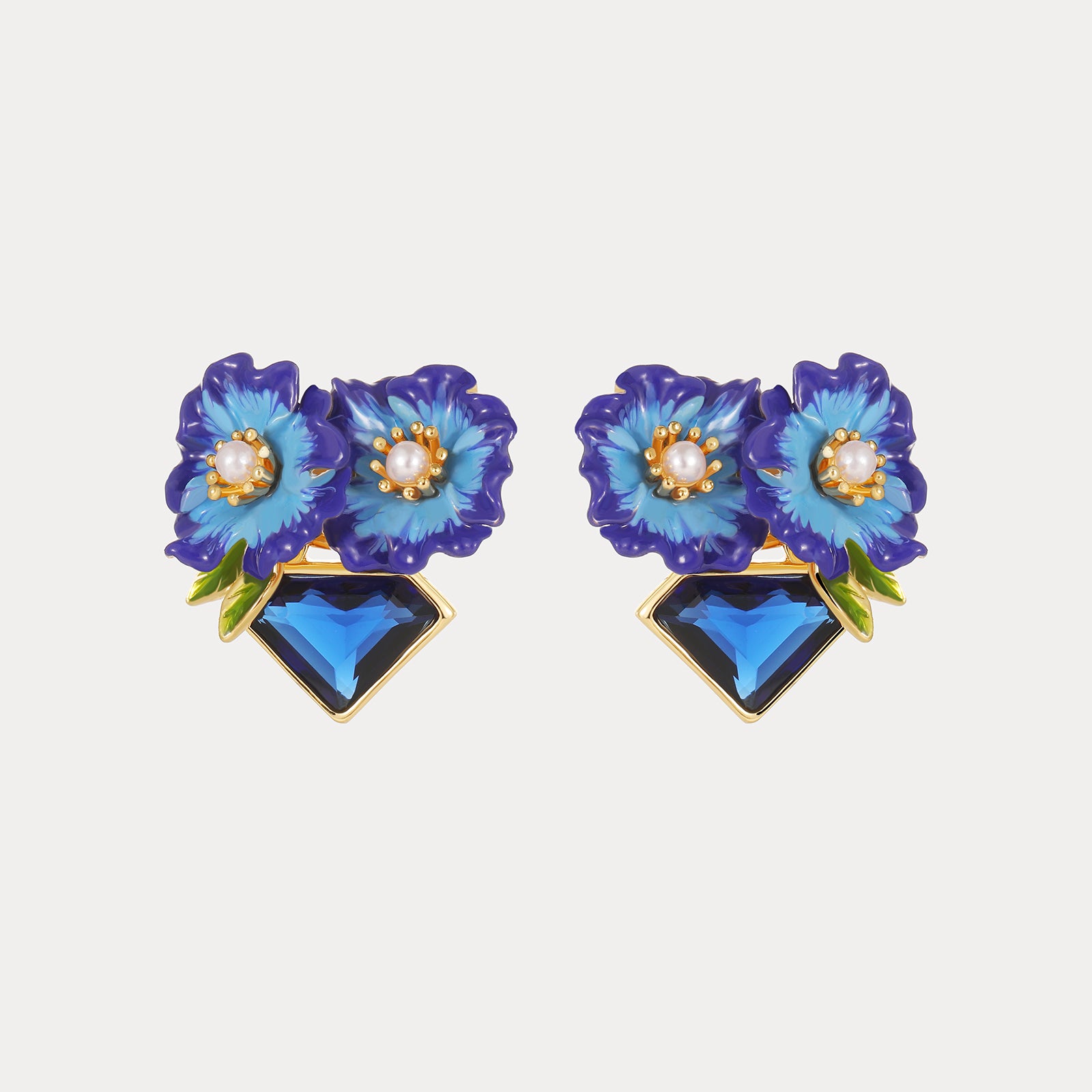 Selenichast Blue Corn Poppy Gem Earrings
