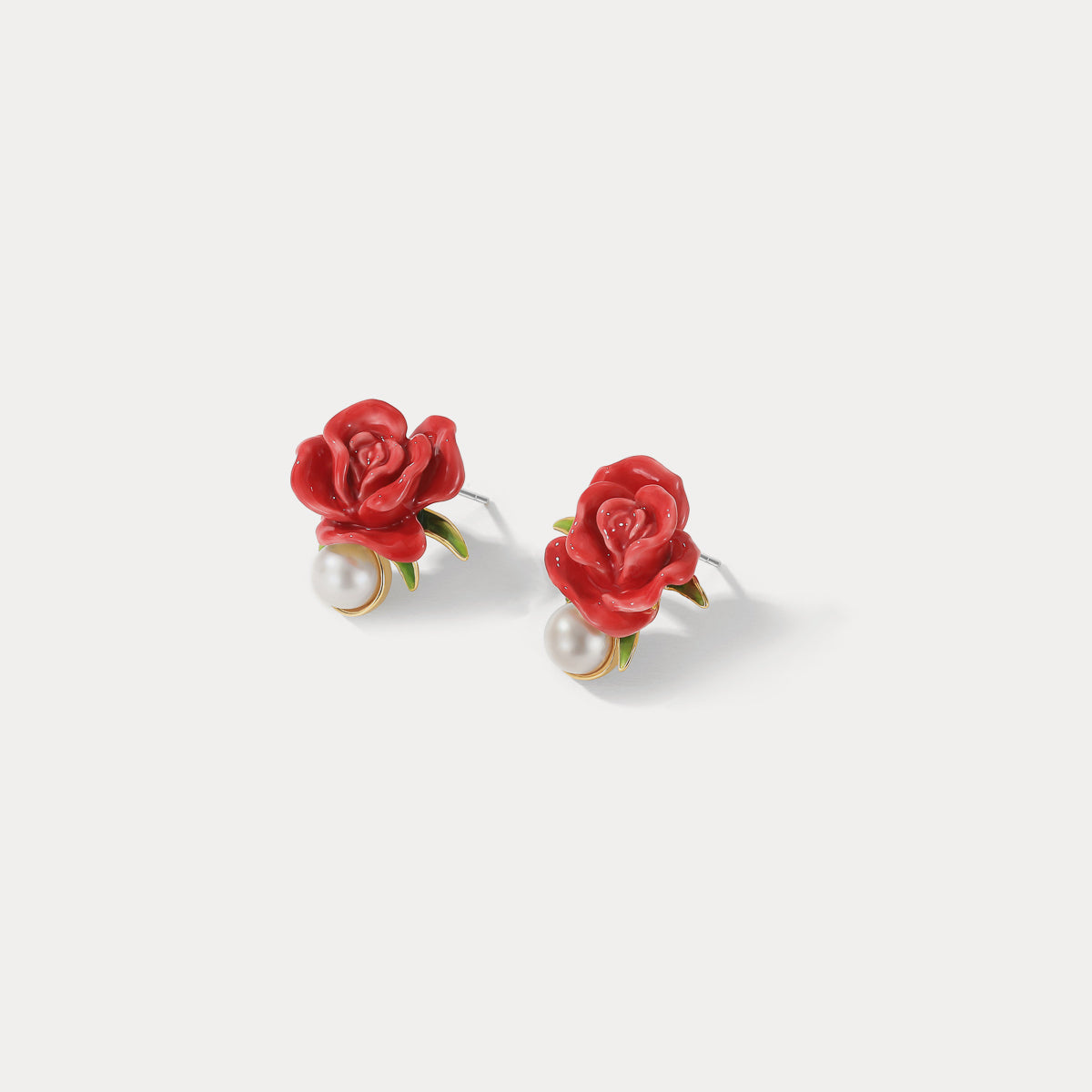 Rose Pearl Stud Gold Earrings