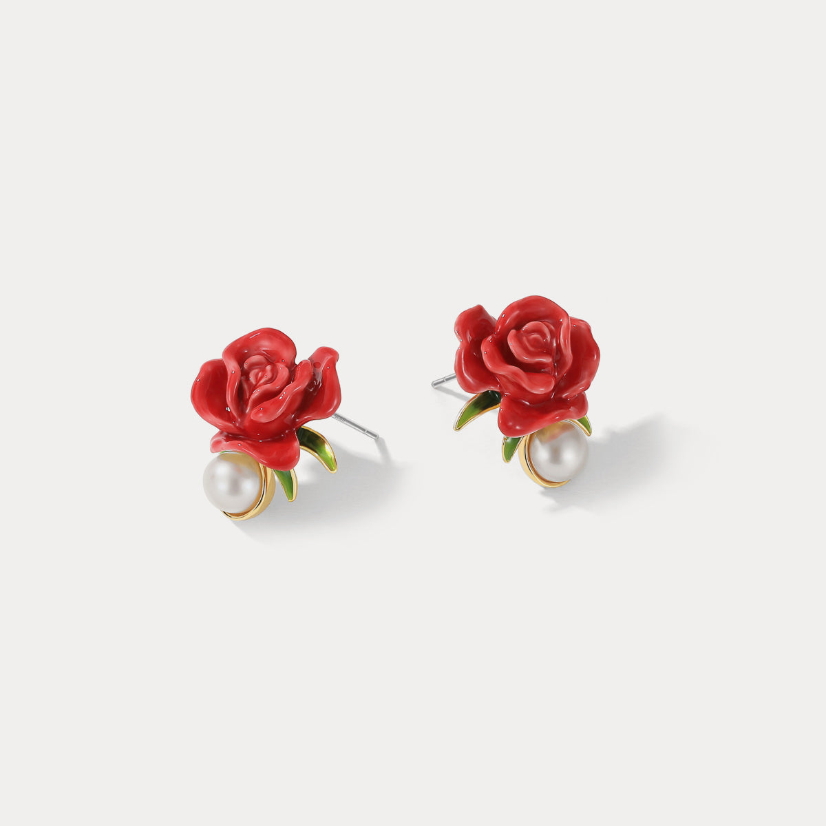 Rose Pearl Stud Silver Earrings