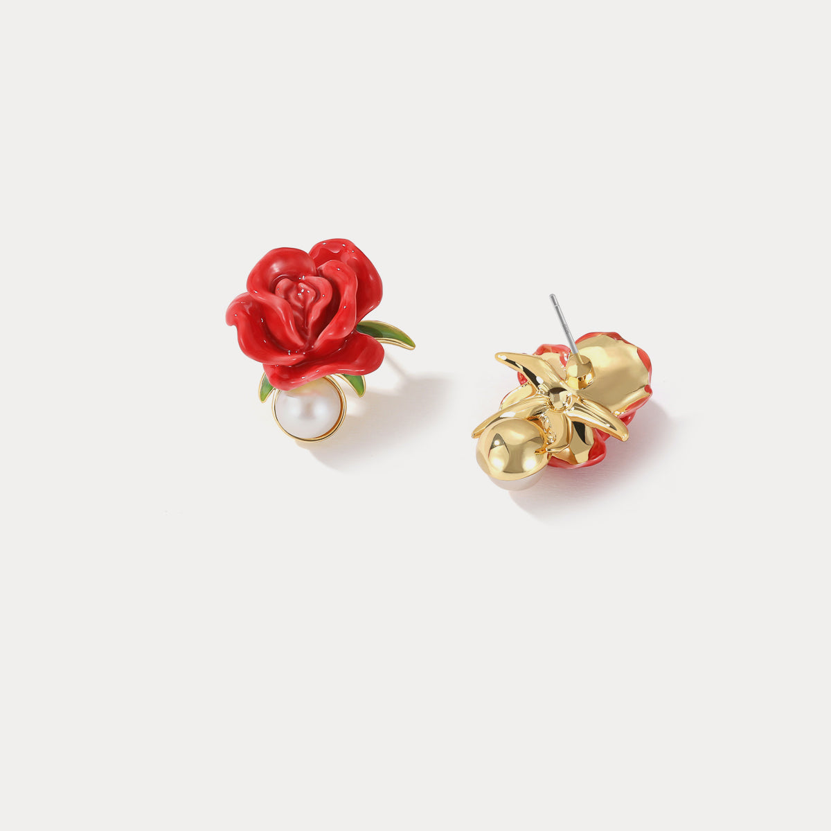 Rose Pearl Stud Sparkly Earrings