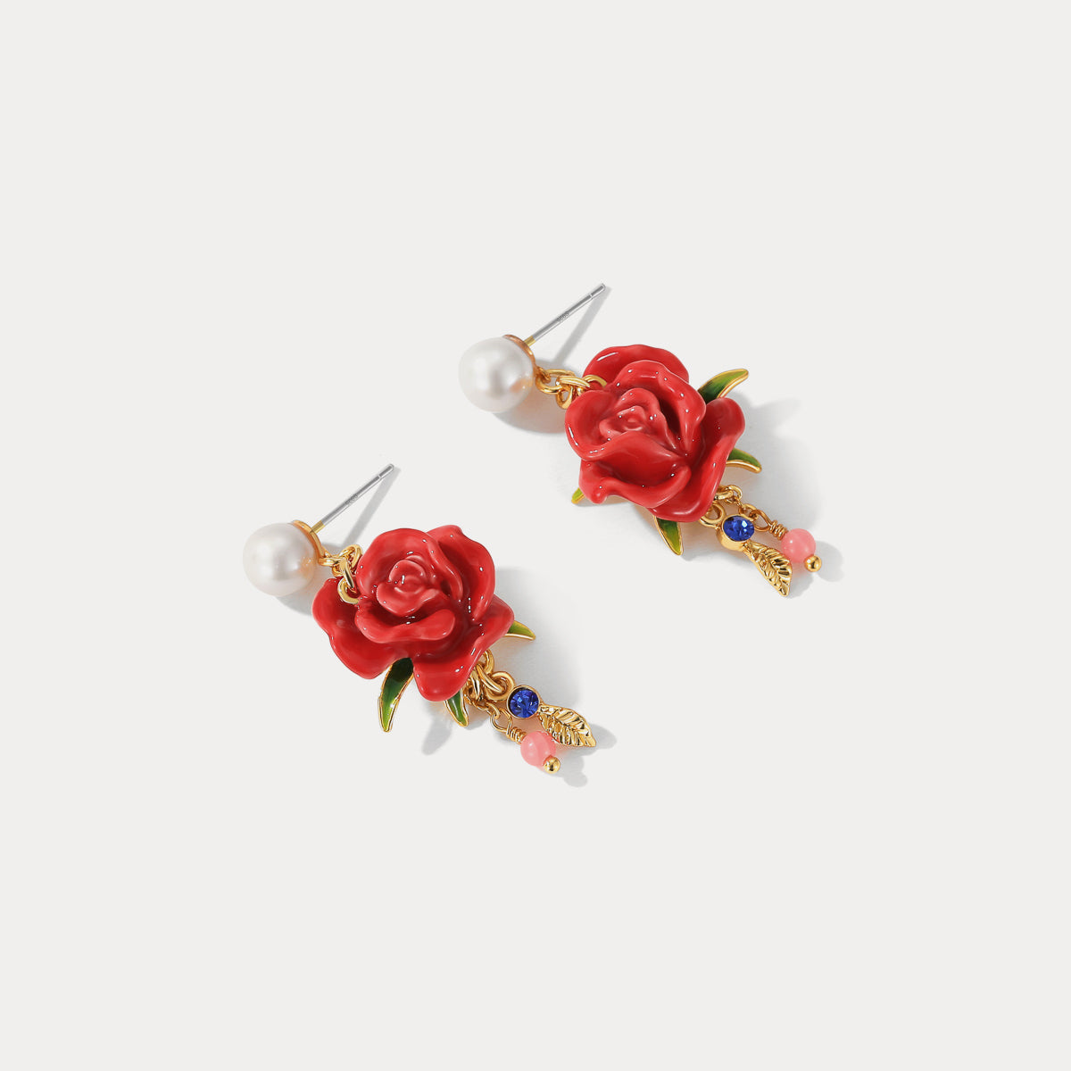 enamel rose earrings