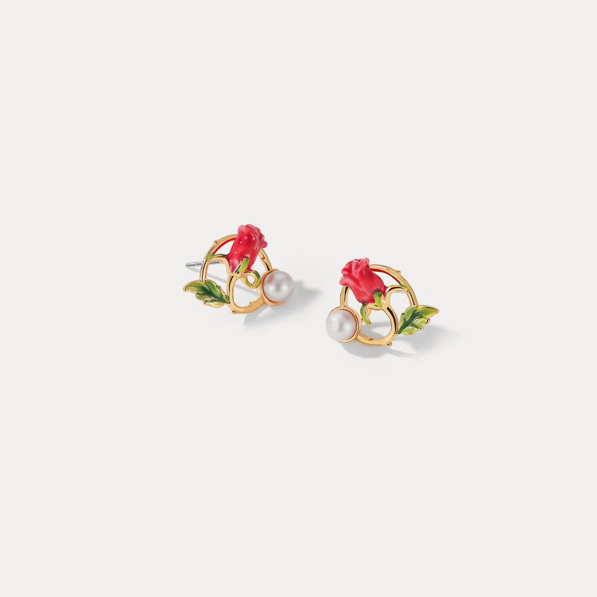 enamel rose garland stud earrings