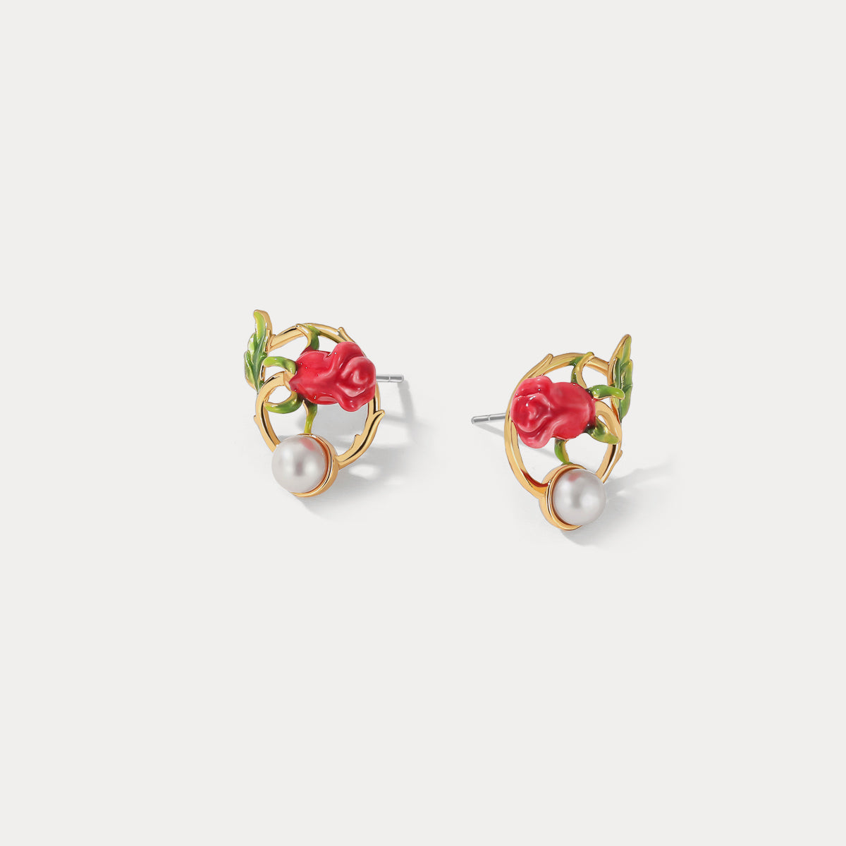 rose garland stud pearl earrings