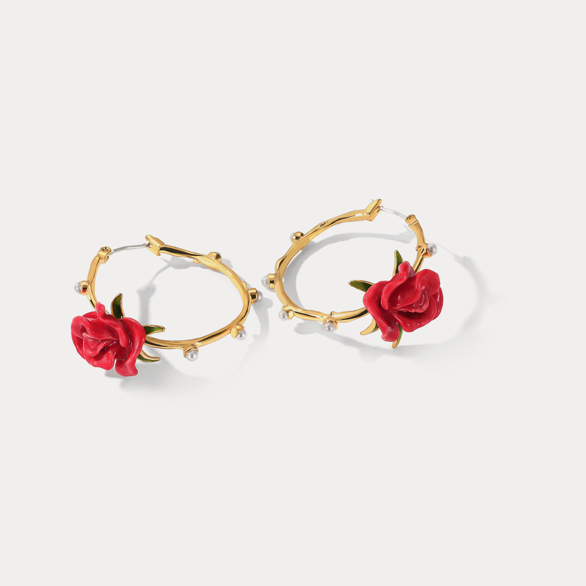 red rose garland stud earrings