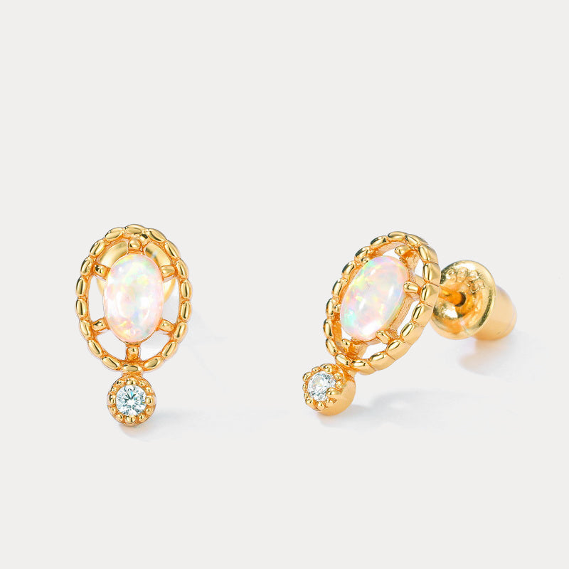 Oval Opal Stud Gold Earrings