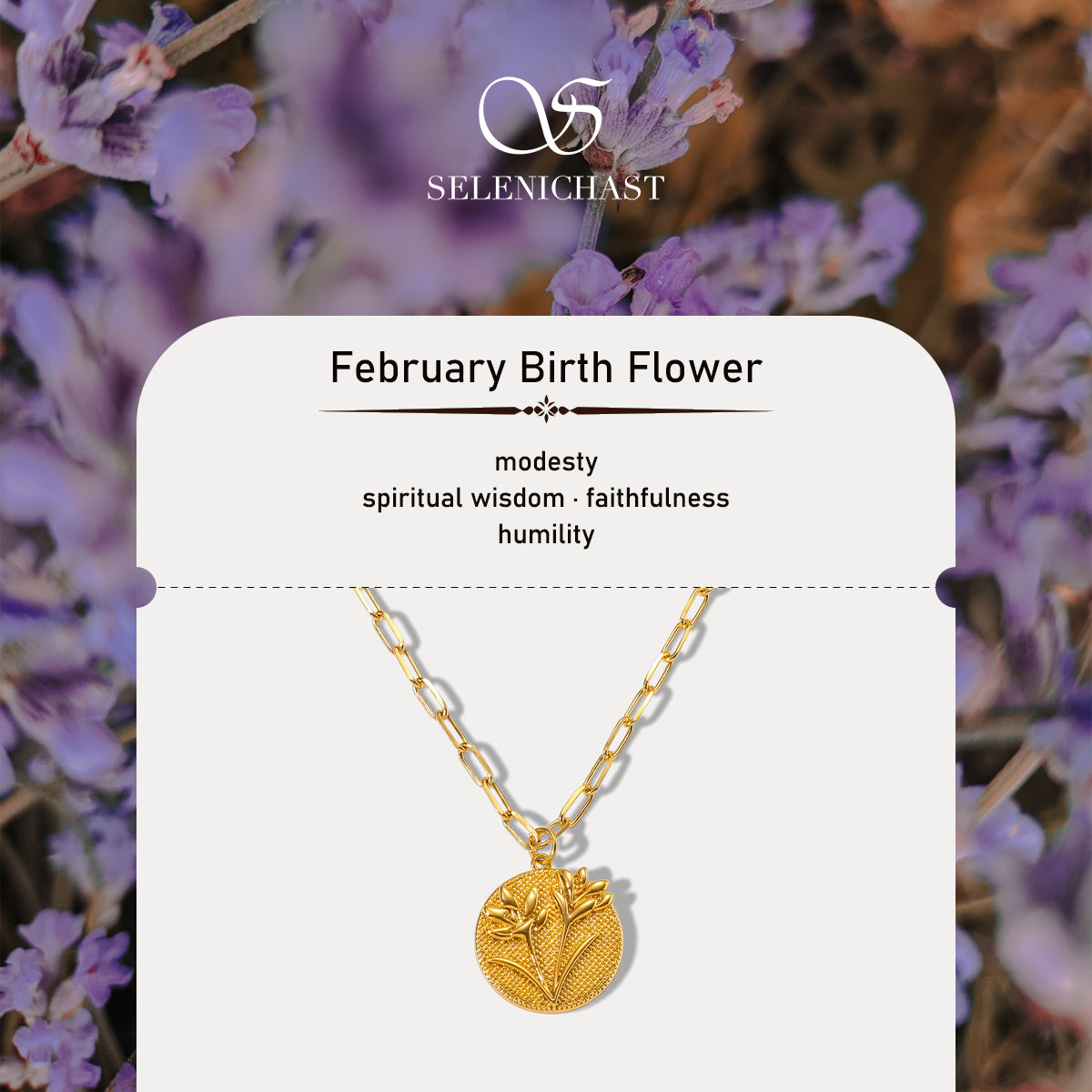 modesty floral pendant violet necklace february