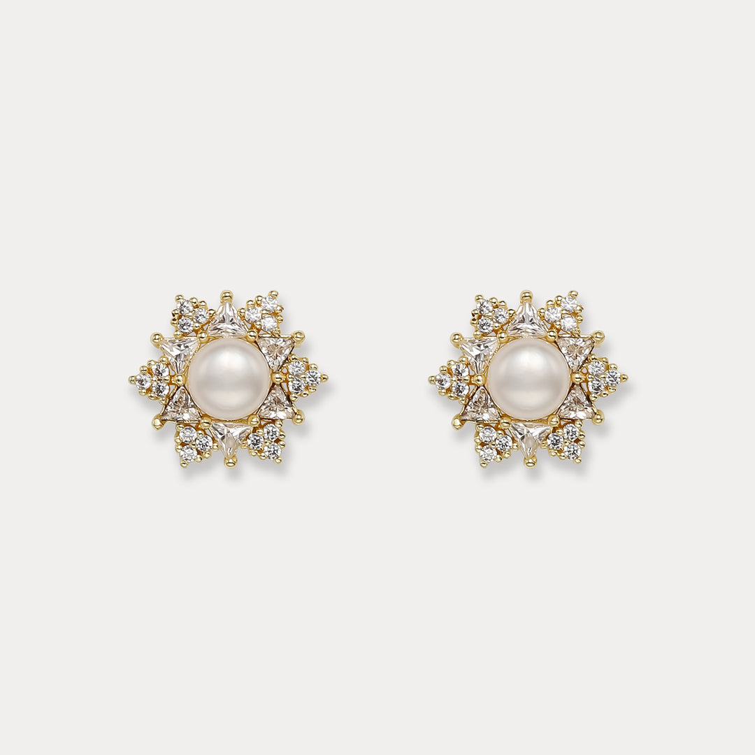 Selenichast snowflake pearl studs earrings