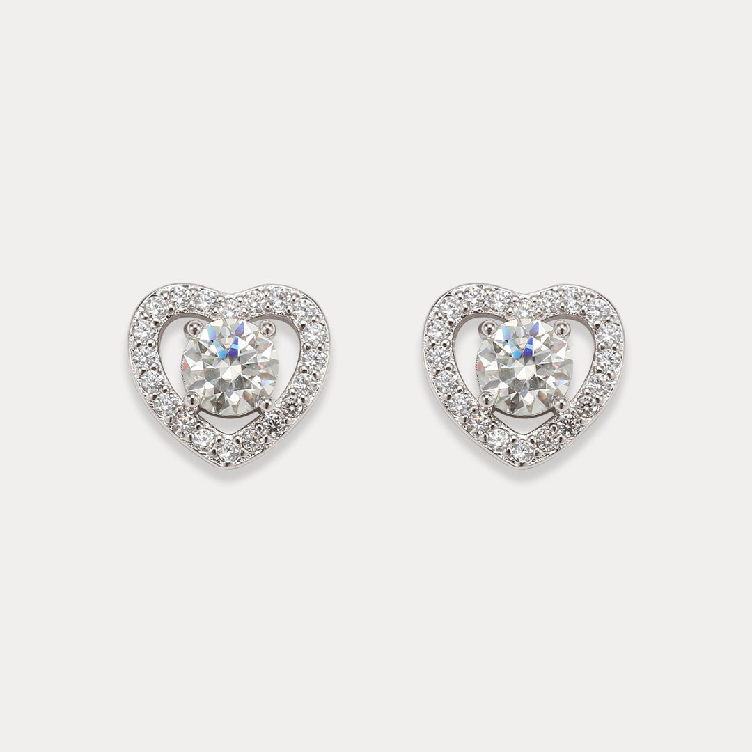 Selen Silver Love Diamond Stud Earrings