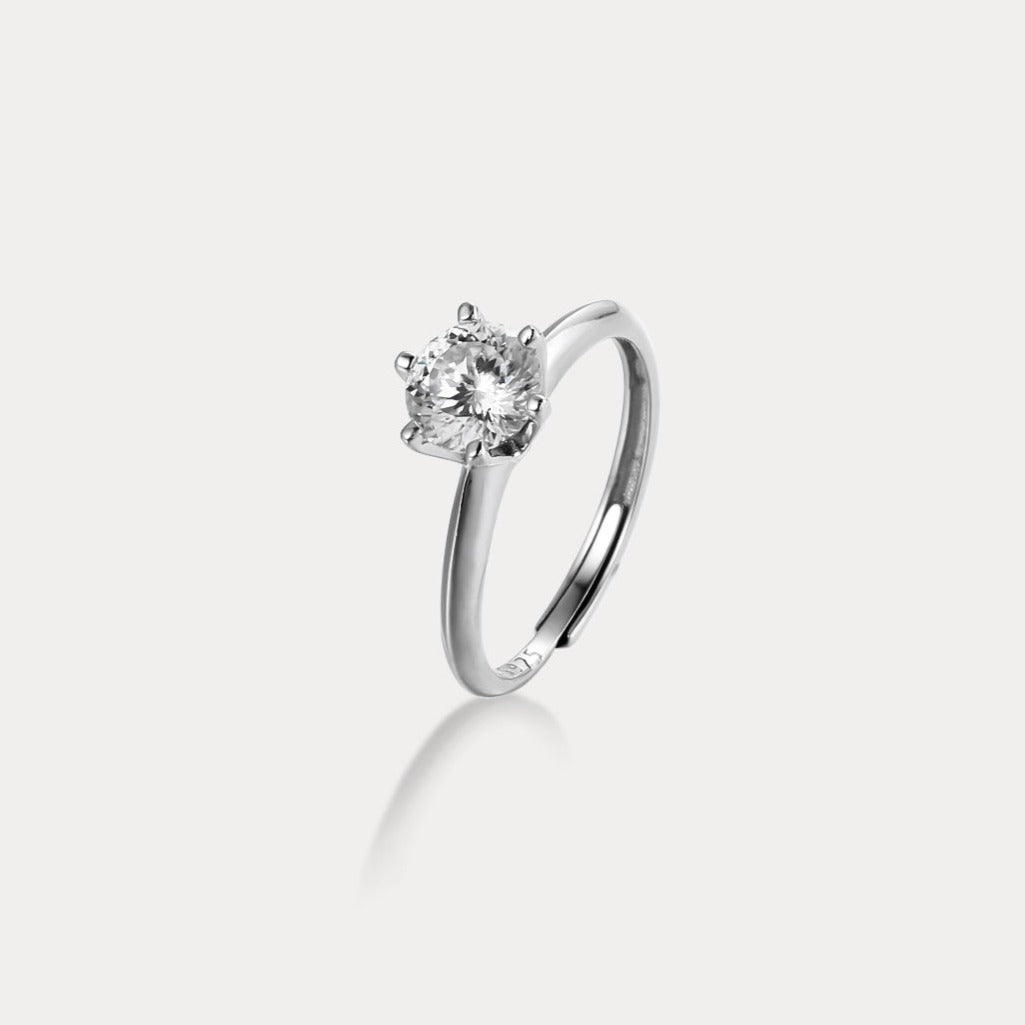 Selen Silver Six Prong Setting Crown Diamond Ring