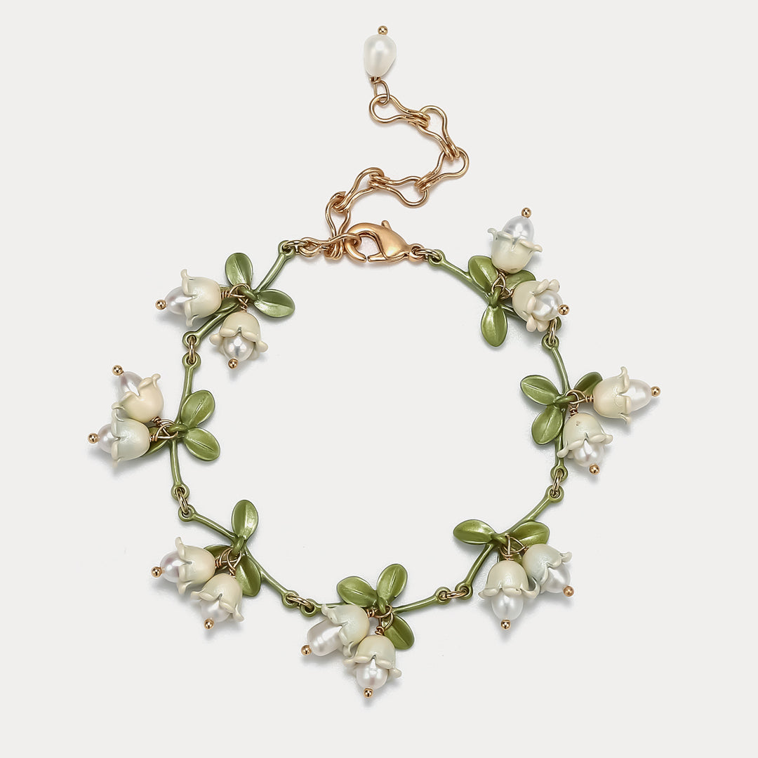 lily flower bracelet Selenichast Lily of The Valley Bracelet, Freshwater Pearl Flower Bracelet, 18K Gold Bracelet, Gift Ideas For Girls, Gift for Friend