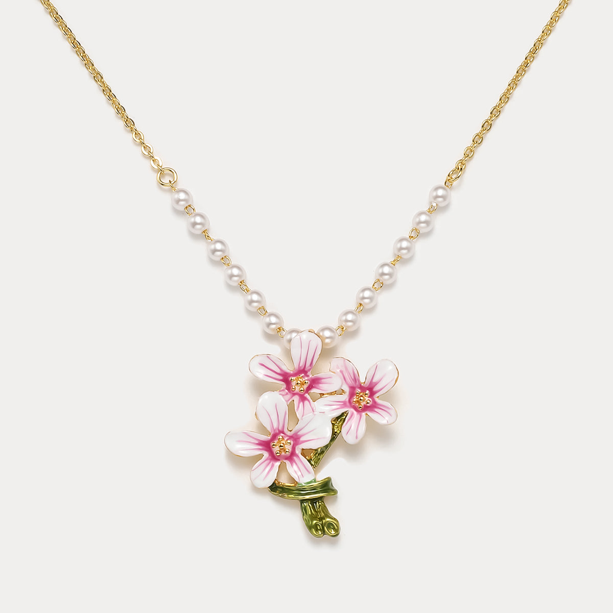 Selenichast Pearl Flower Enamel Necklace