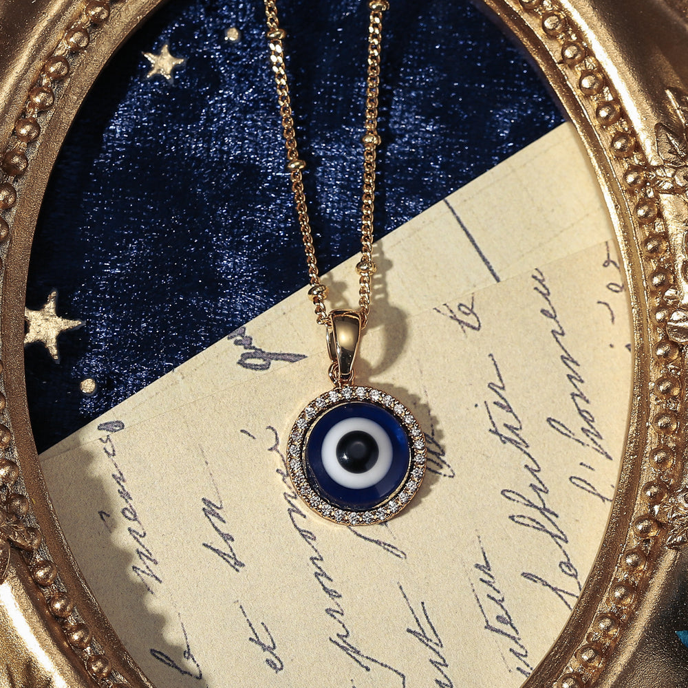 dark blue evil eye chain gold necklace