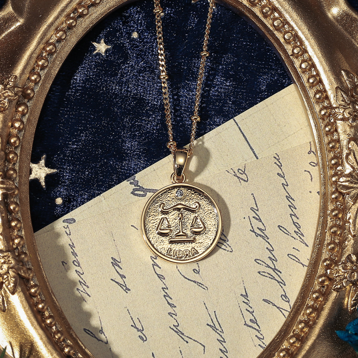 Libra Constellation Gold Coin Pendant Necklace