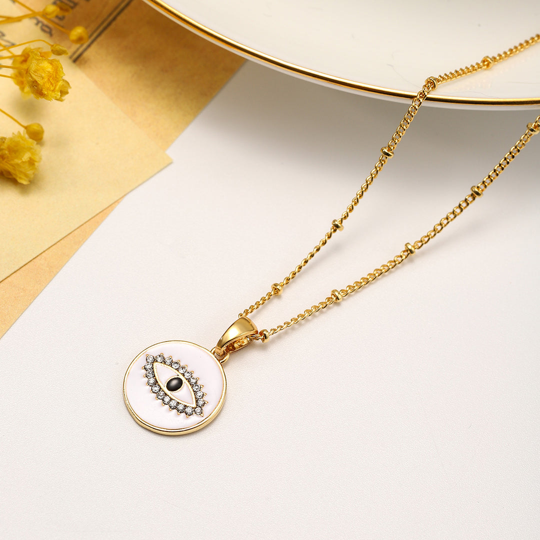 white eye diamond chain brass necklace