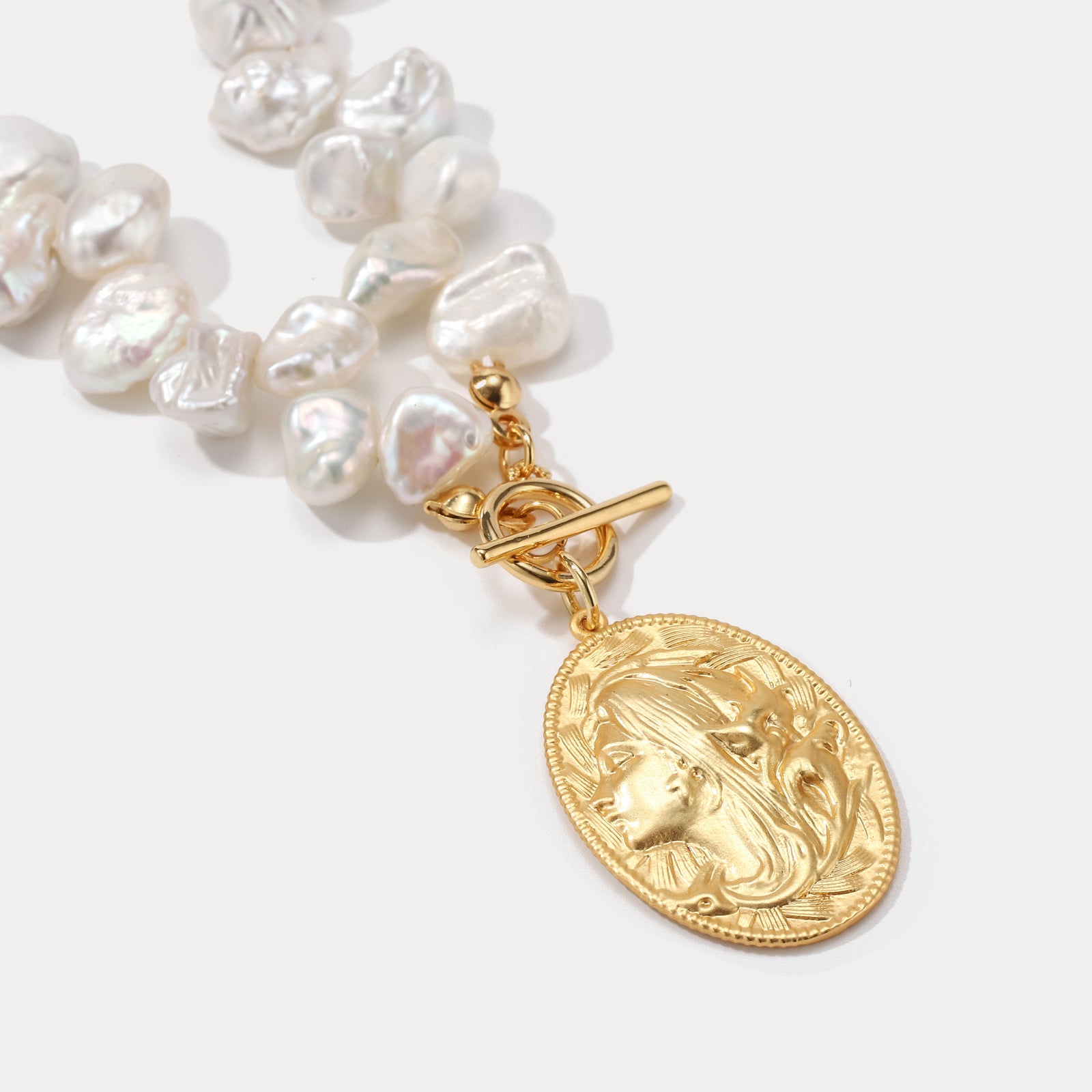 Goddess Gold Coin Nature Pearl Necklace